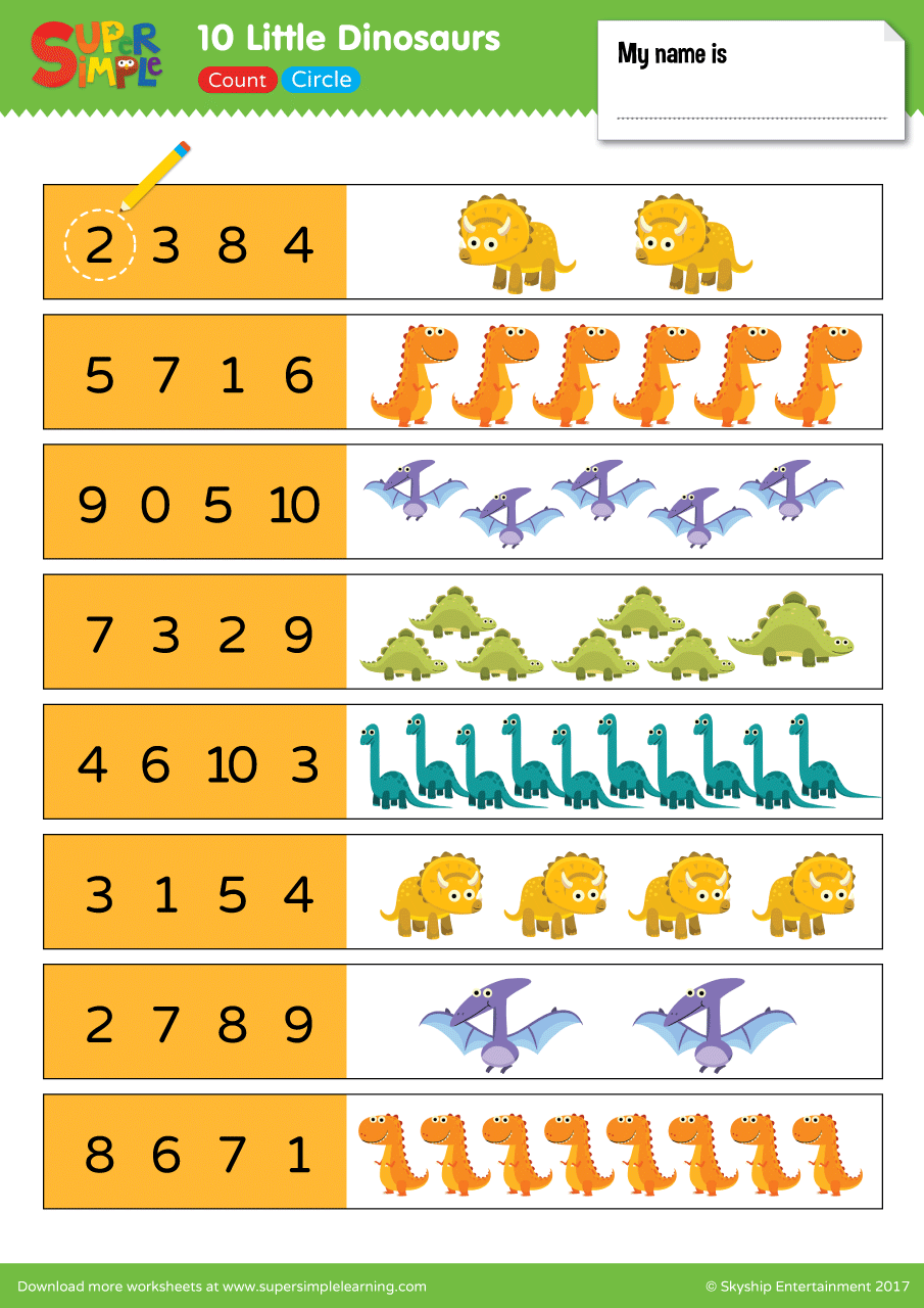 10 Little Dinosaurs Worksheet Count U0026 Circle Super Simple