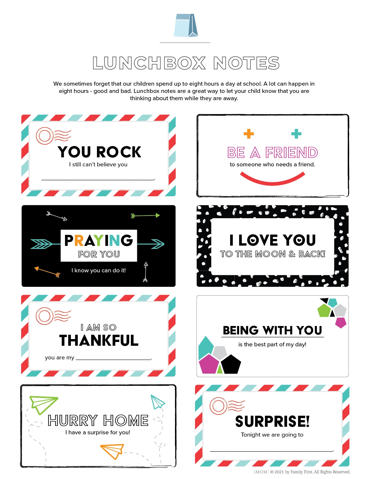 Printable Lunchbox Notes For Preschool