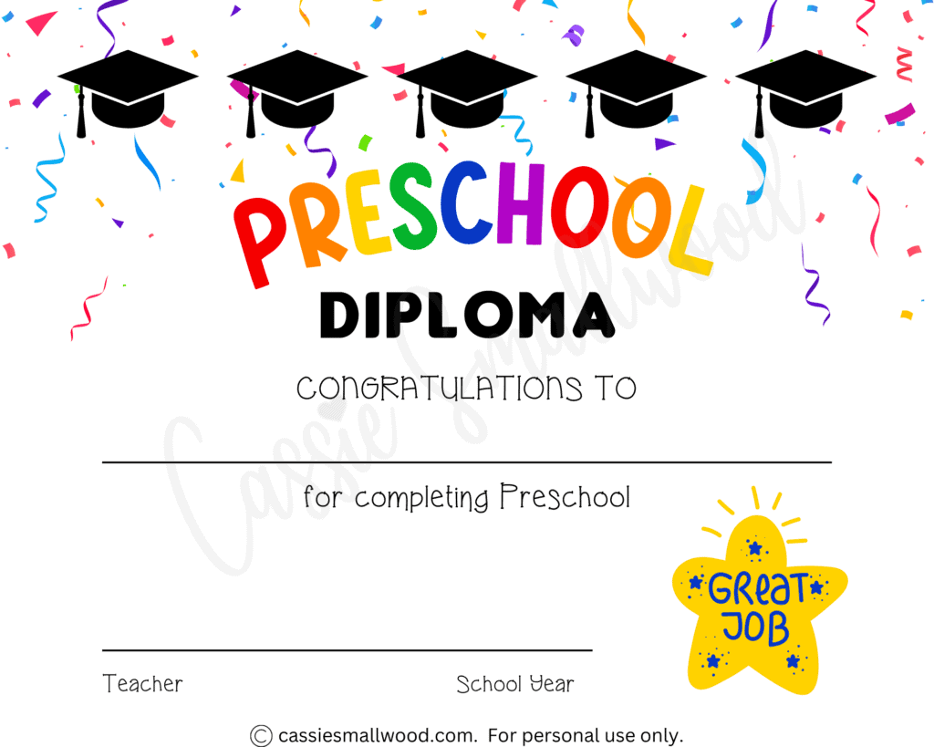 Printable Preschool Graduation Card