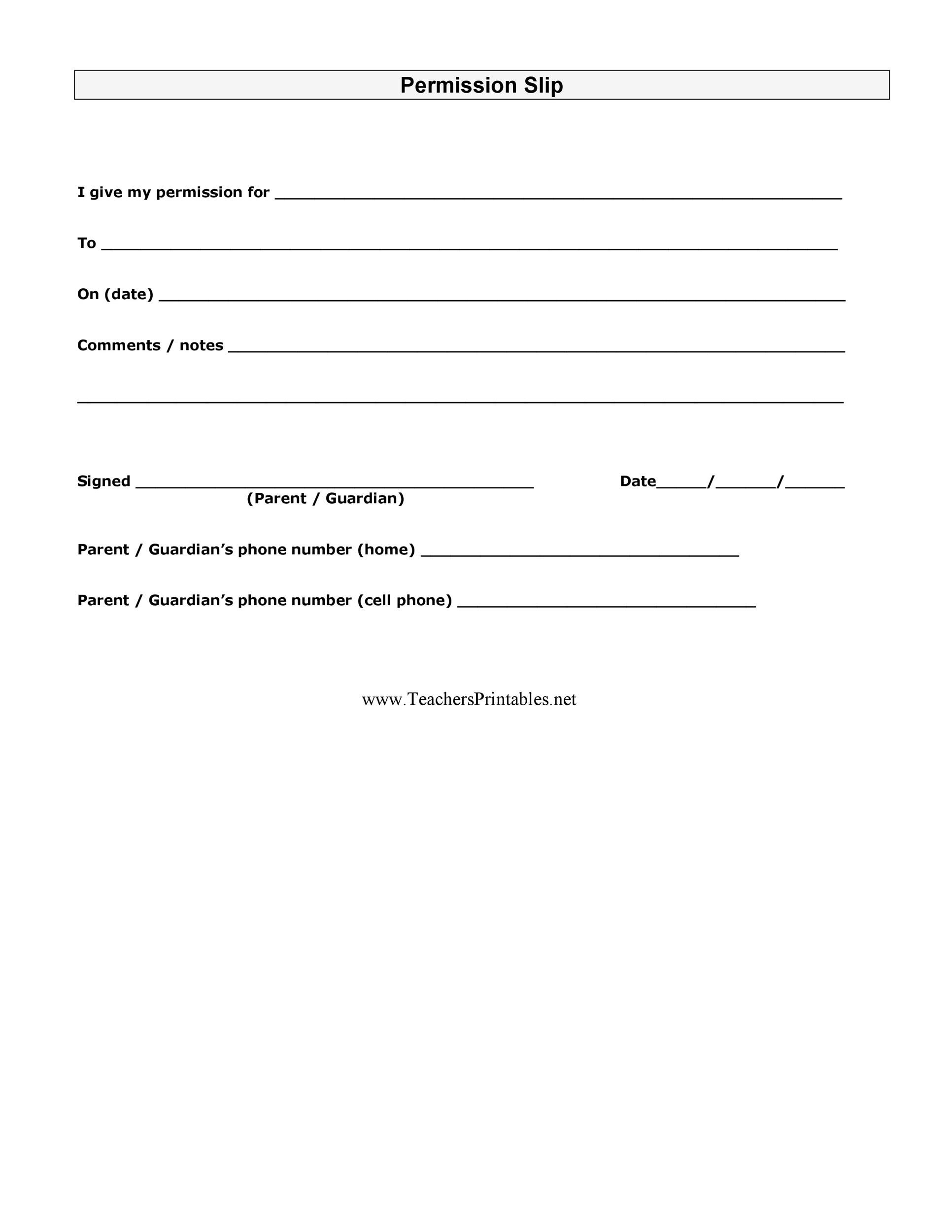 Printable Preschool Field Trip Permission Slip