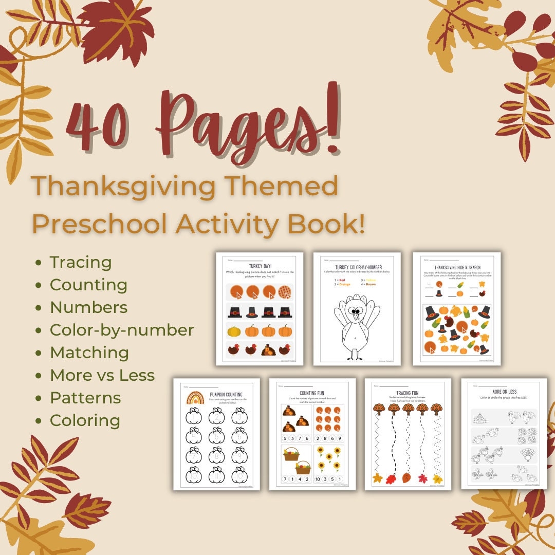 40 Page Download U0026 Print Thanksgiving Themed Preschool Activity 