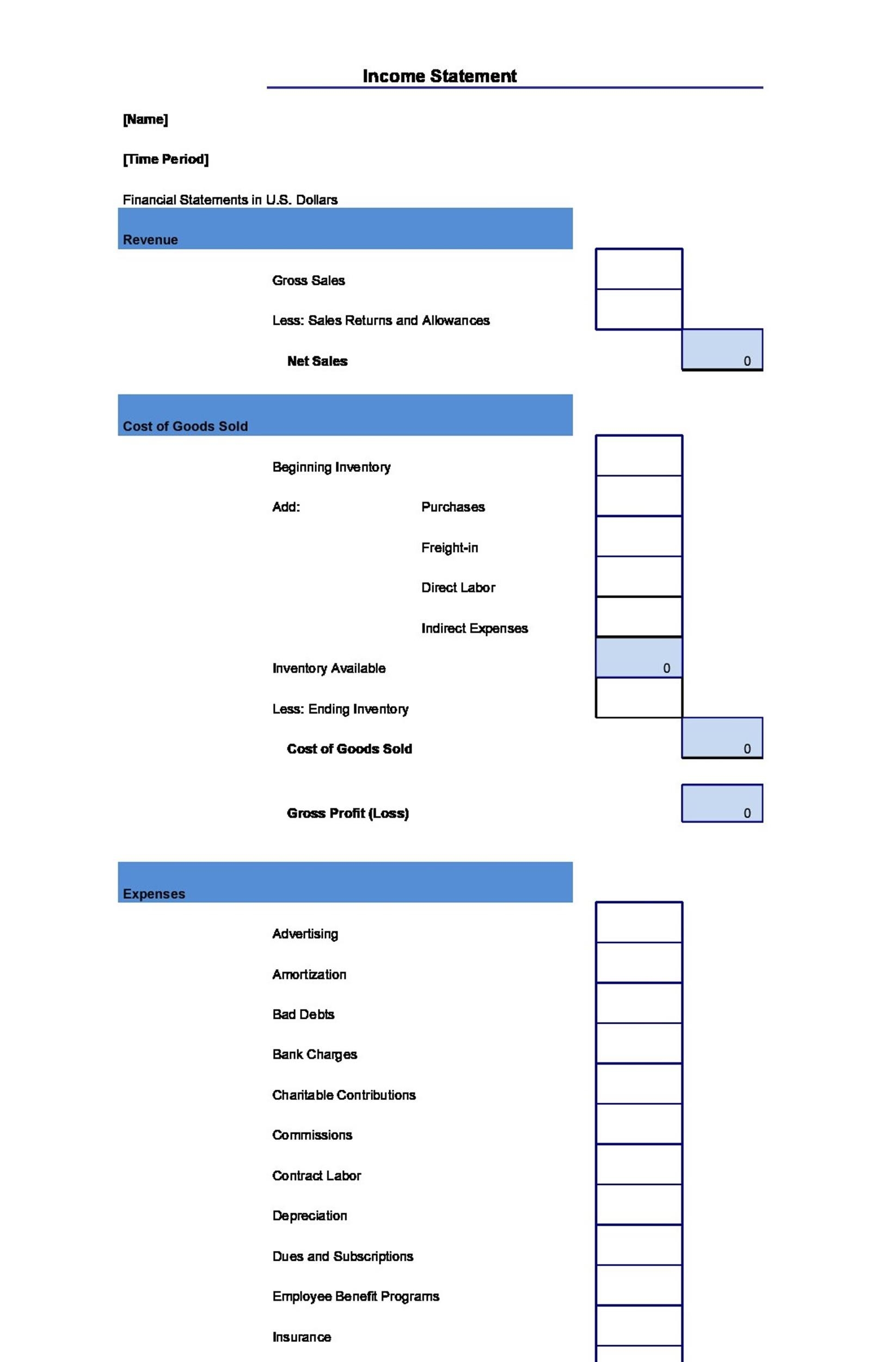 Printable Preschool Income Statement Template
