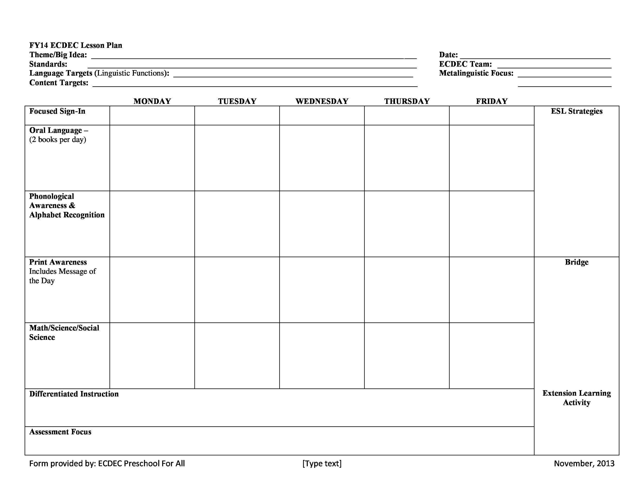 Printable Preschool Lesson Plans Free
