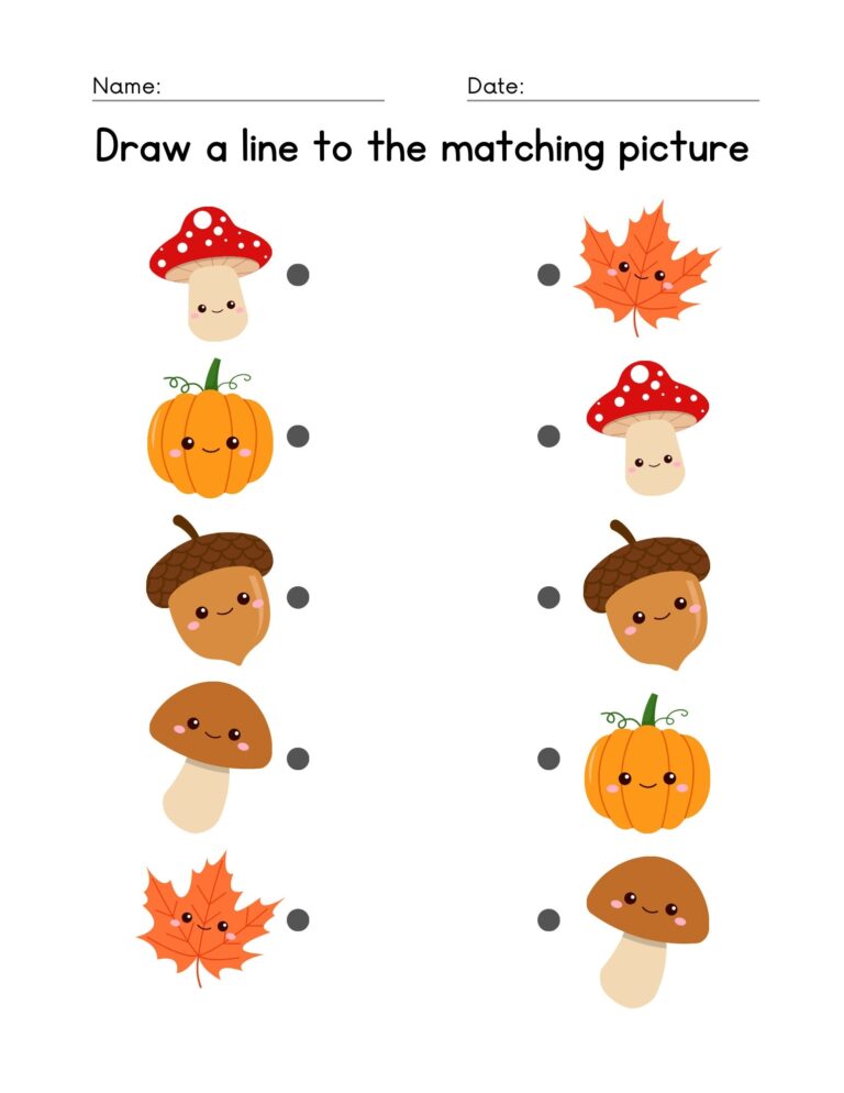 50 Printable Matching Worksheets Match The Picture Kindergarten 