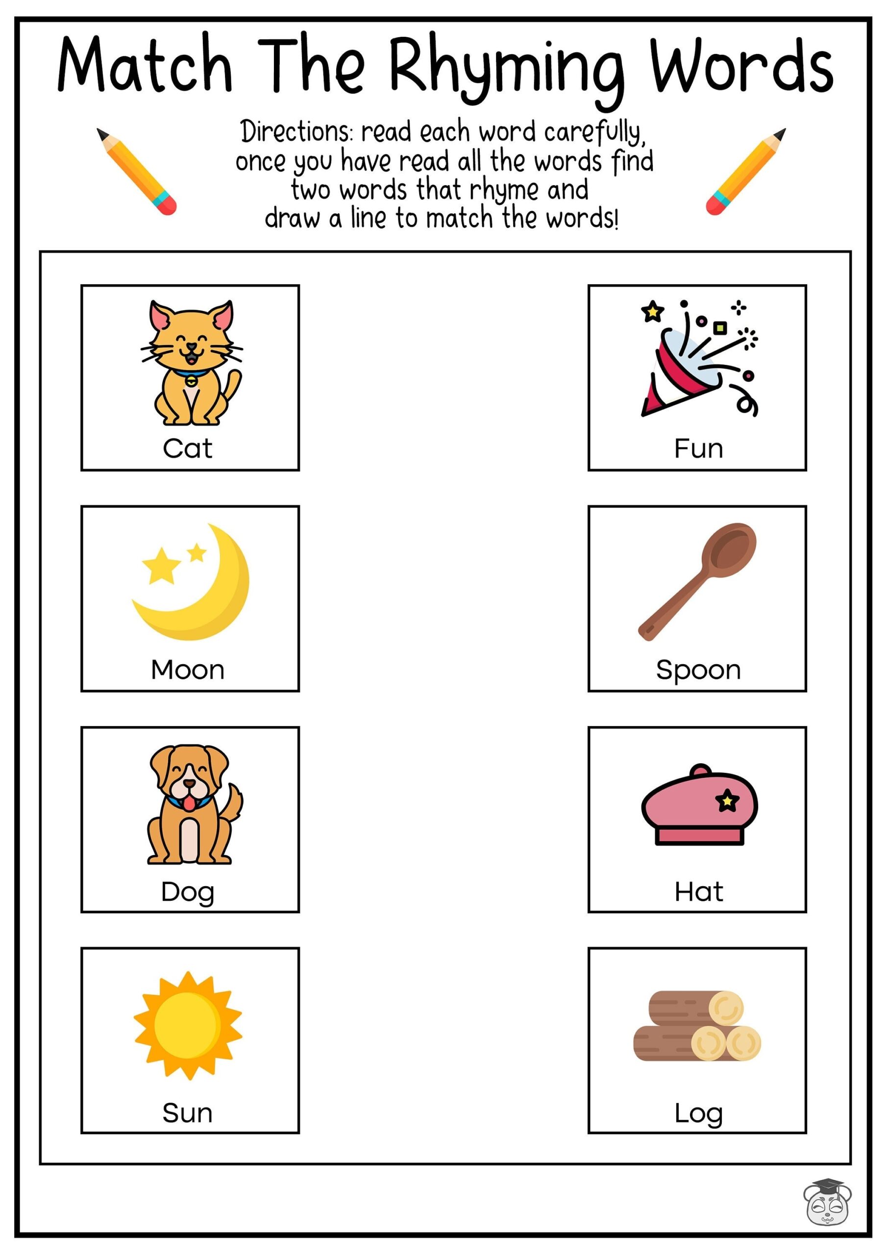 8 Printable Rhyme Word Matching English Worksheets Match The 