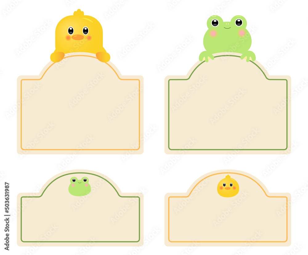 A Kindergarten Name Tag With Pictures Of Chicks And Frogs Illustration Set Memo Frog Icon Sticker Chick Icon Tag Vector Drawing Hand Drawn Style Stock Vector Adobe Stock