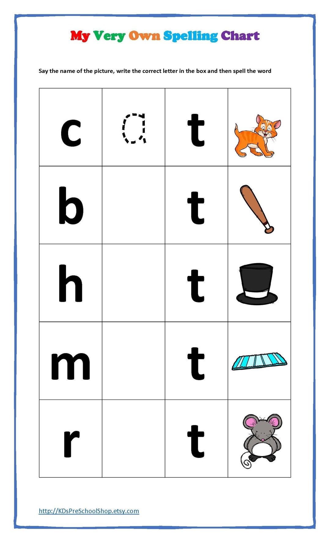 Printable Preschool Spelling Words