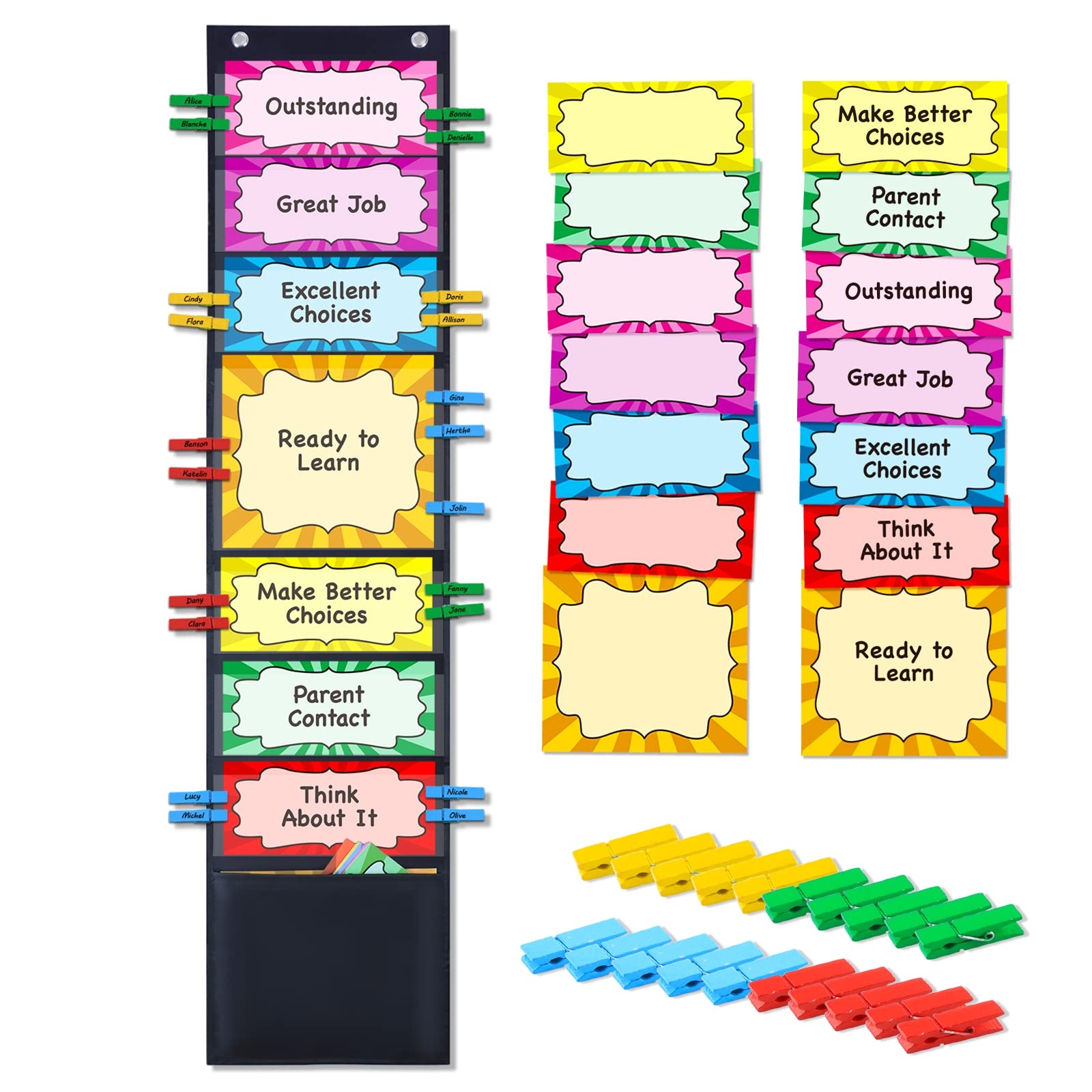 Amazon AUVCAS Student Behavior Clip Chart For Classroom Management Kids Reward Pocket Chart Behavior Bulletin Board Teacher Supplies For Preschool Kindergarten Daycare Homeschool Office Products