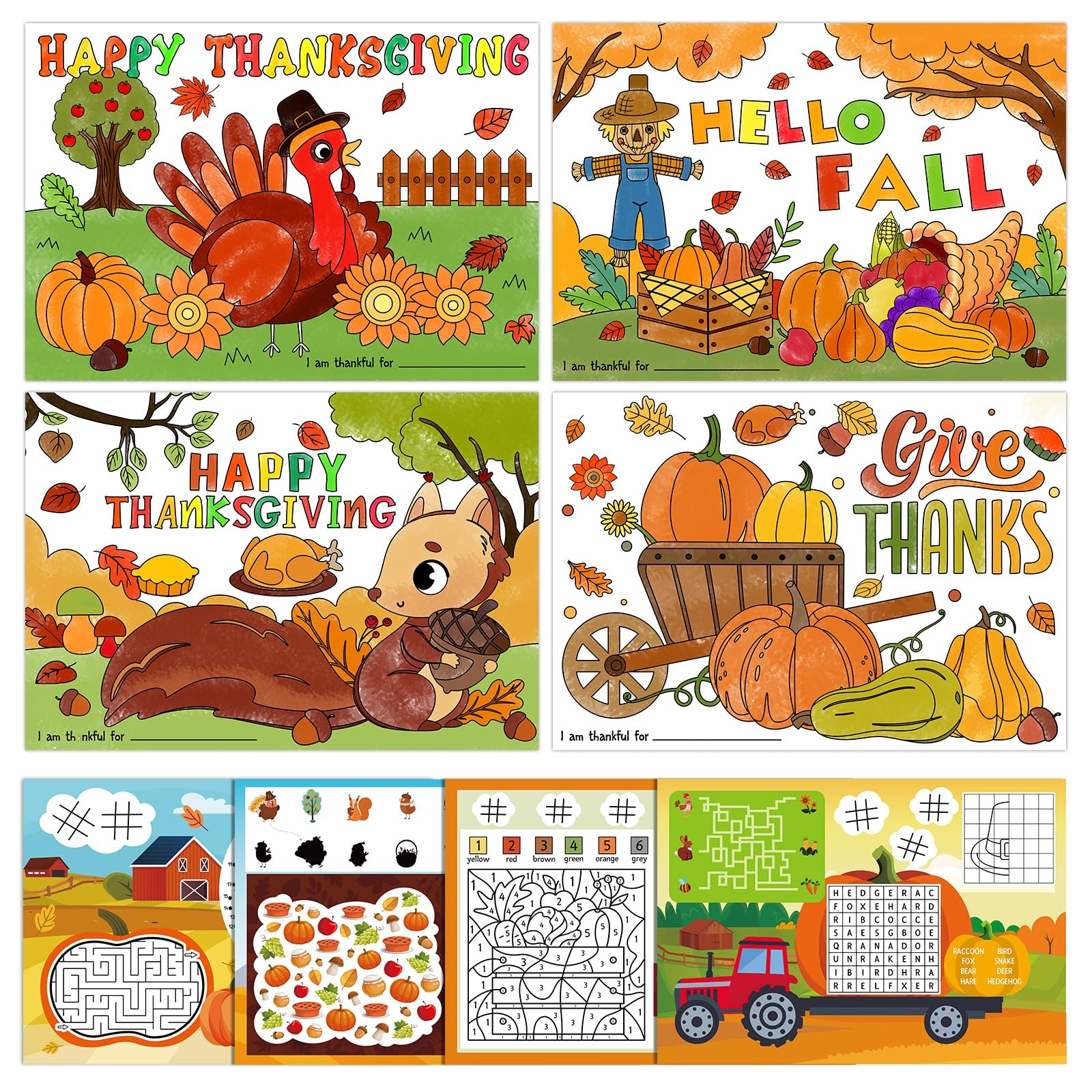 Amazon PETCEE Thanksgiving Coloring Placemats 16PCS 14 x10 Double Sided Kids Placemats For Colorful Craft Activity U0026 Party Decorations 