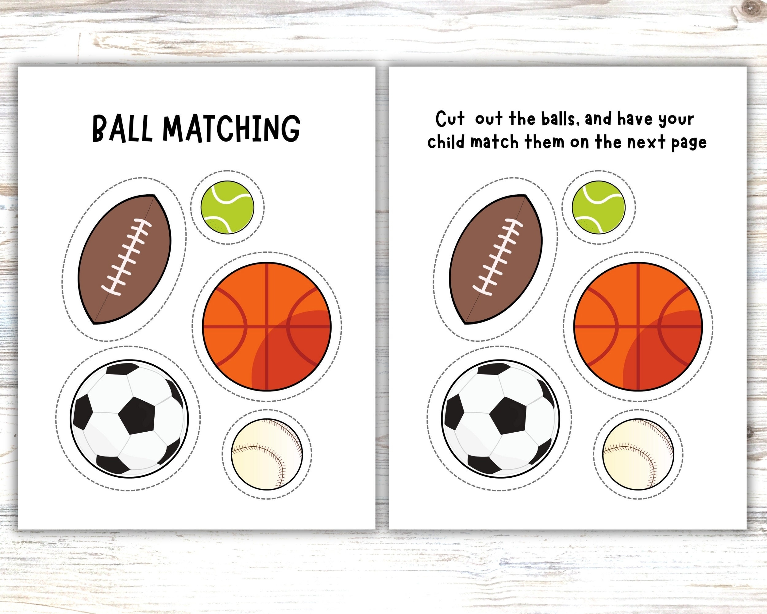Ball Matching Game For Preschool Sports Balls Kids Printable File 