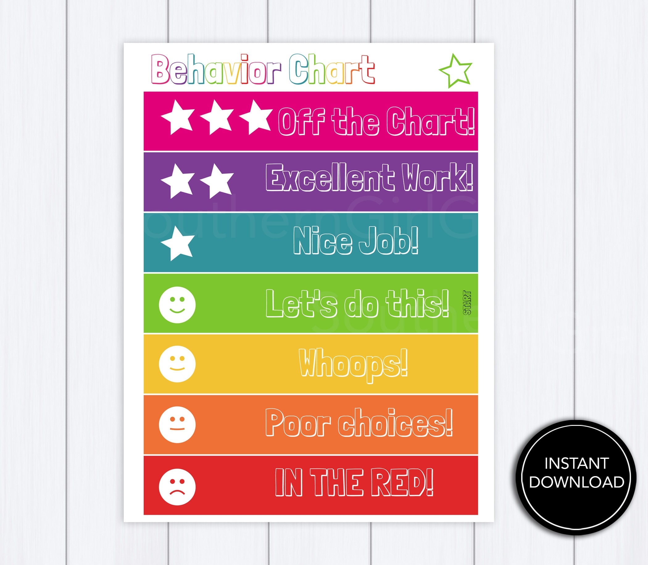 Behavior Chart Clothespin Printable Download 