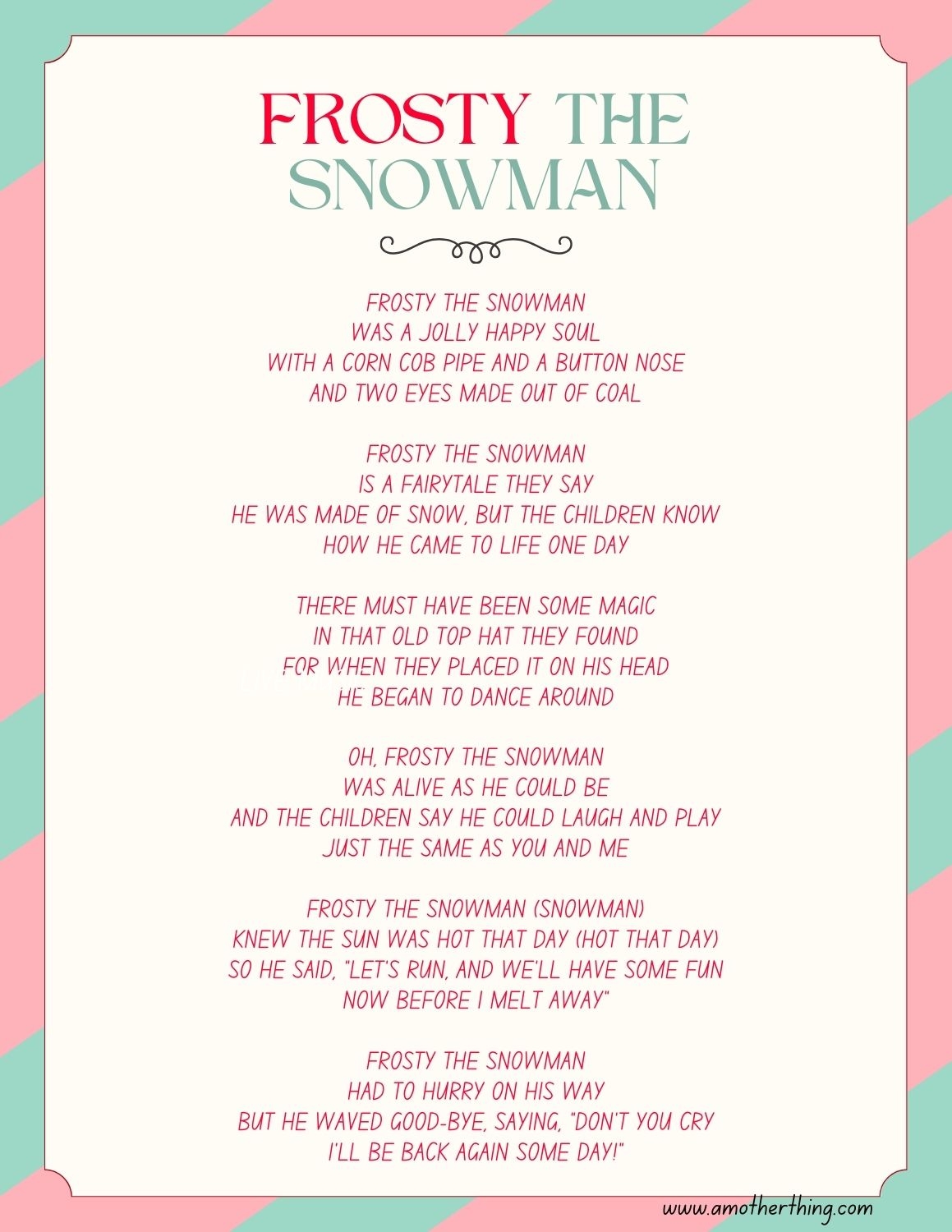 Printable Songs Lyrics For Preschool
