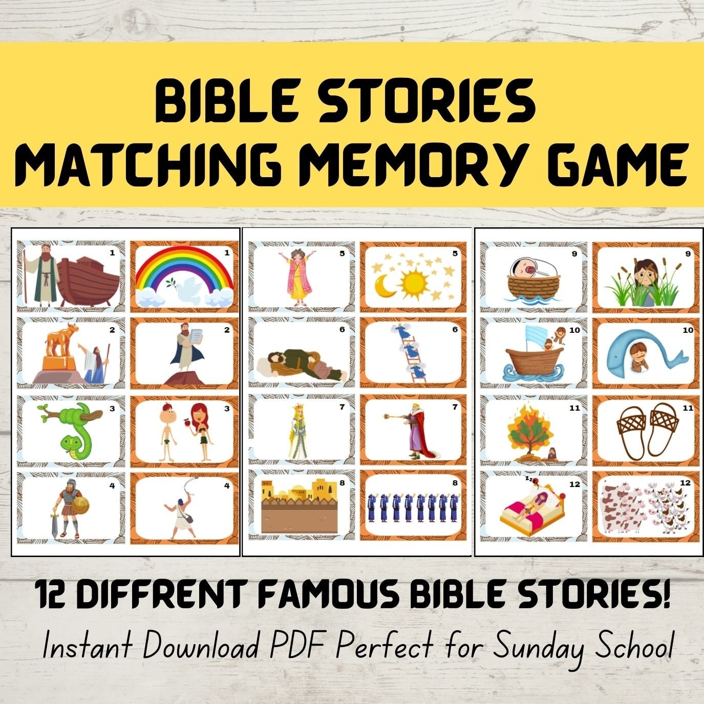 Bible Memory Matching Game Old Testament Stories Bible Craft For Kids Sunday School Activity Christian Resource Homeschool Printable Etsy