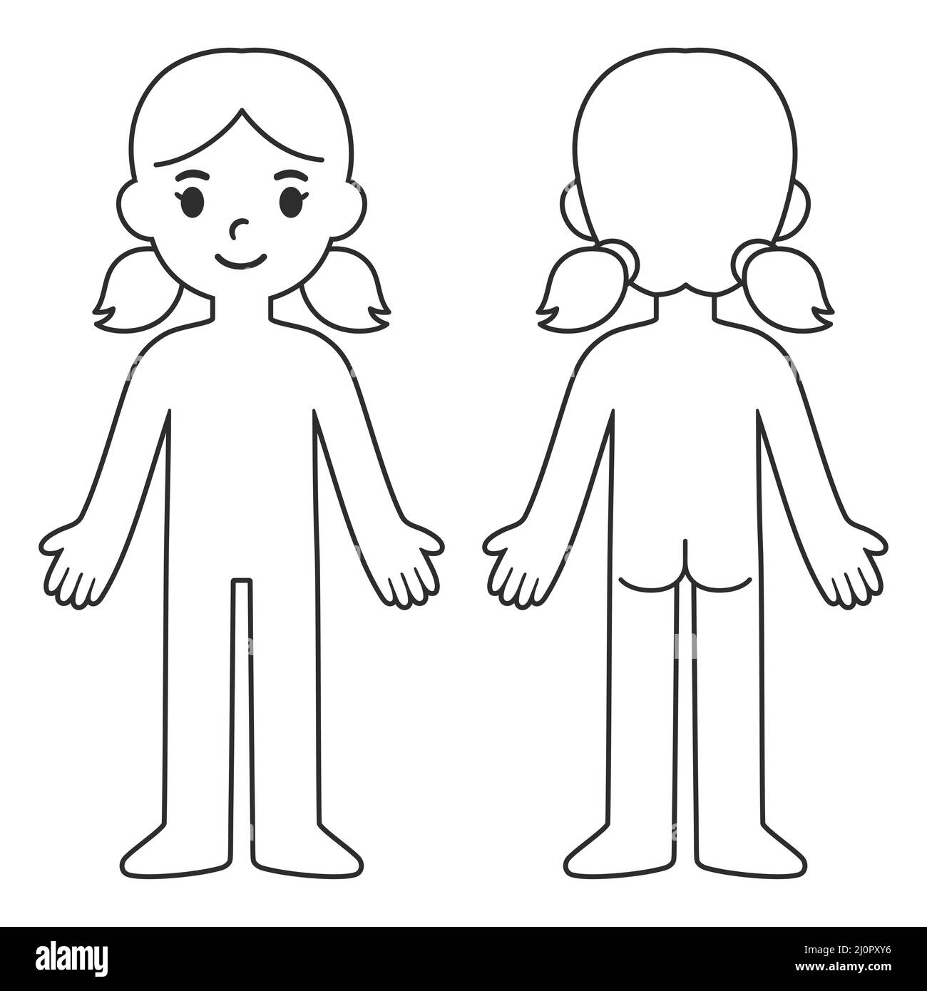 Cartoon Child Body Chart Front And Back View Blank Girl Body 