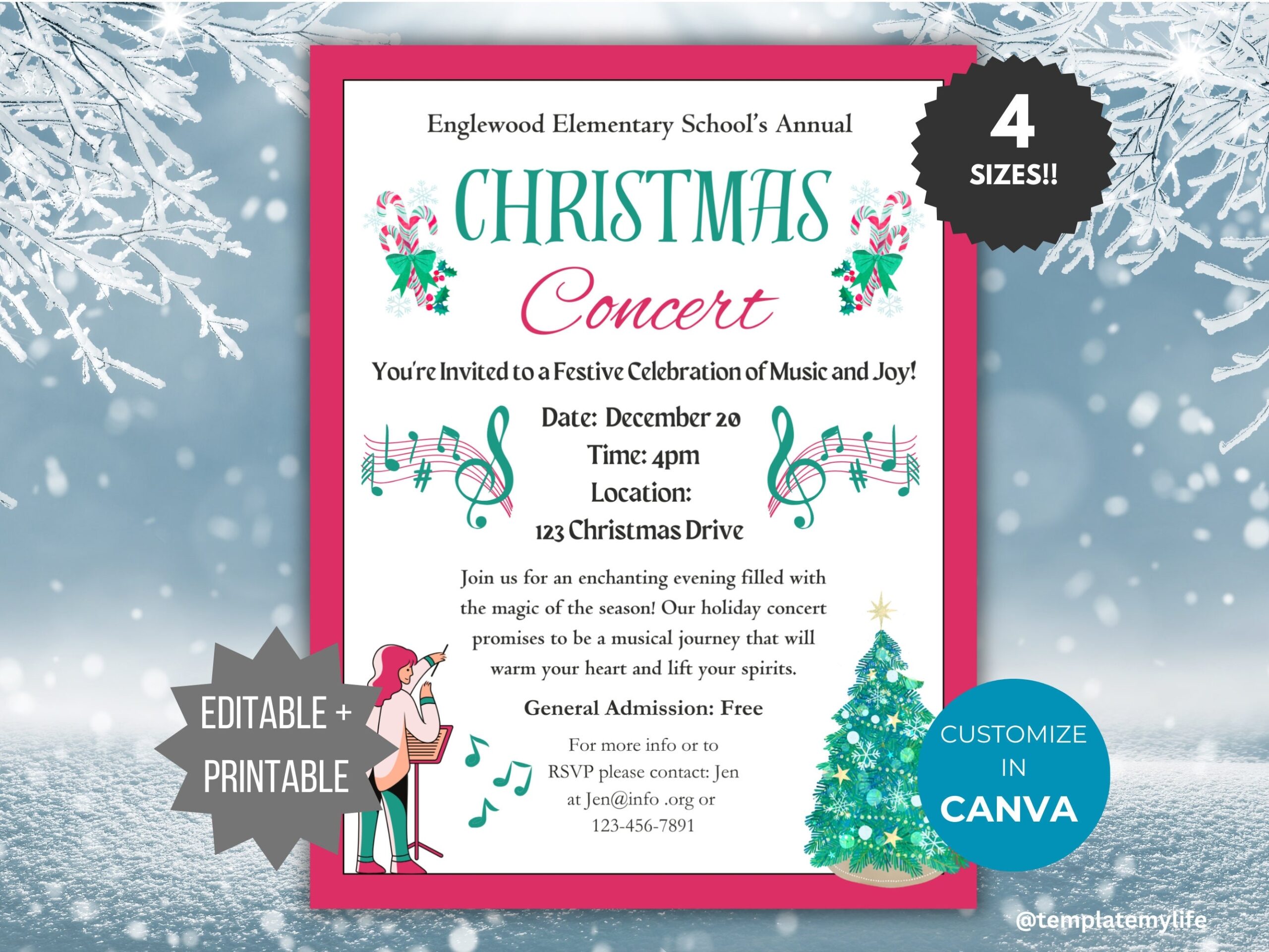 Christmas Concert Flyer Template PTO Christmas Recital Invitation Holiday Concert Poster School Event PTA Flyer Printable Holiday Invite Etsy