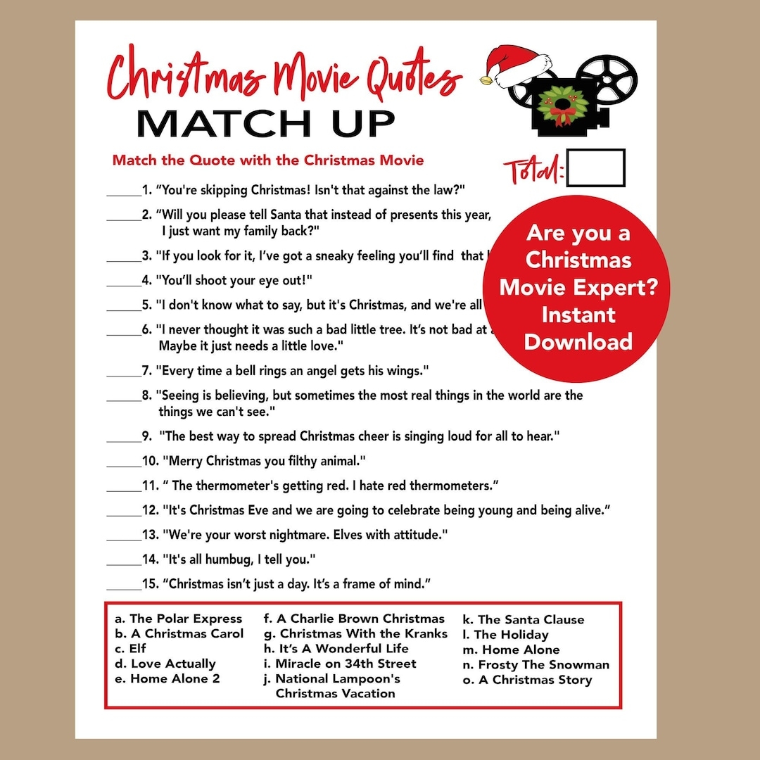 Christmas Movie Quotes Trivia Game Christmas Party Printable Game Office Party Game Fun Holiday Games Kids Tween Teens U0026 Adults Etsy