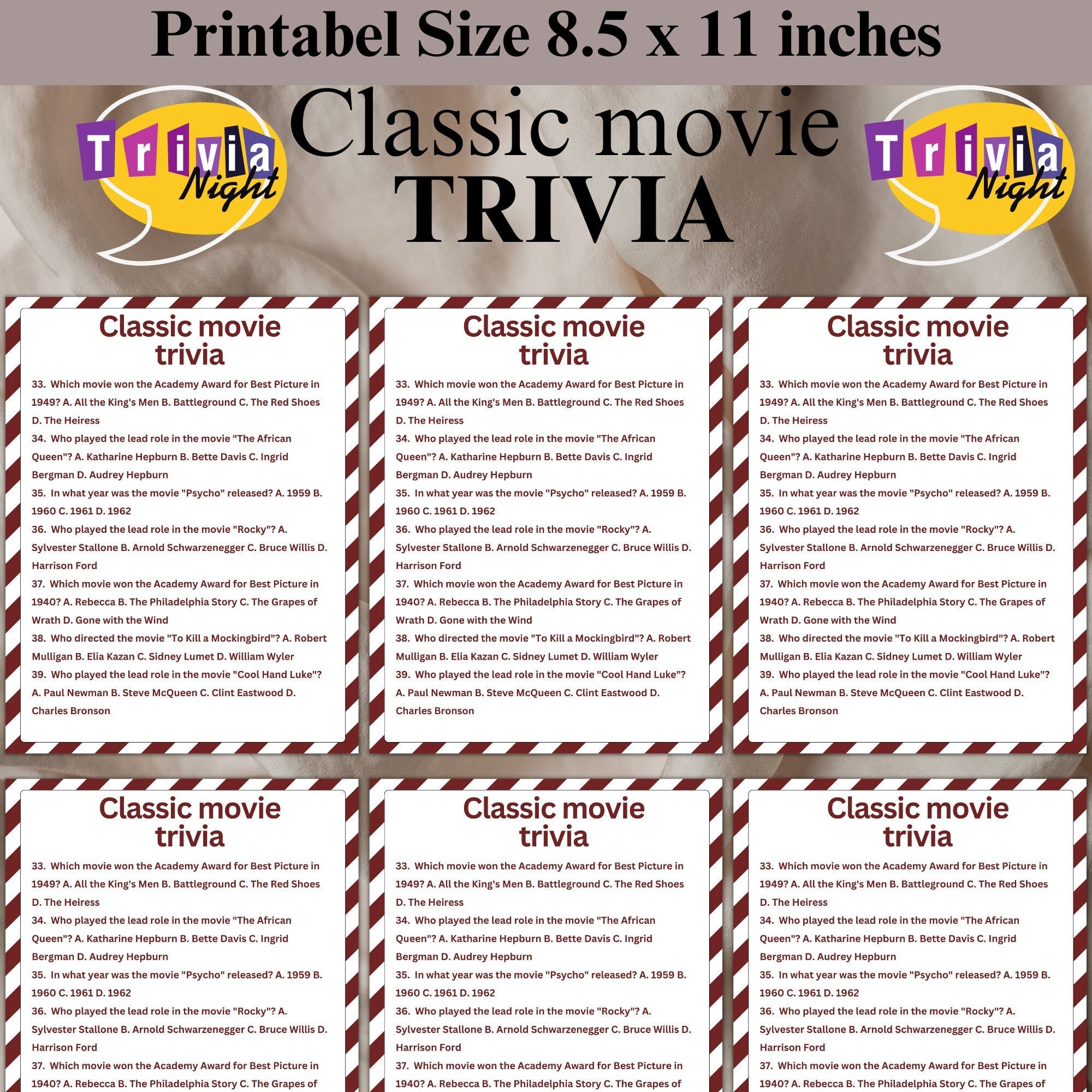 Classic Movie Trivia Printable Classic Movie Trivia Classic 