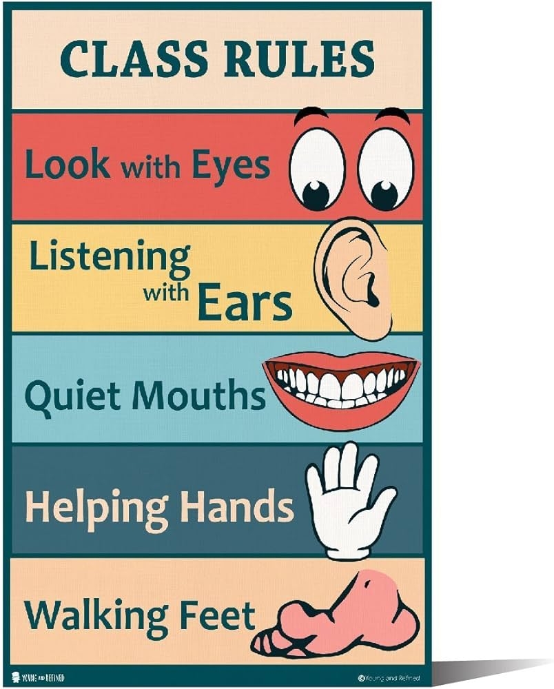 Classroom Rules Sign Chart LAMINATED By Teachers For Young Students Learning In Kindergarten Nursery Pre School Young N Refined 15x24 Amazon in Office Products