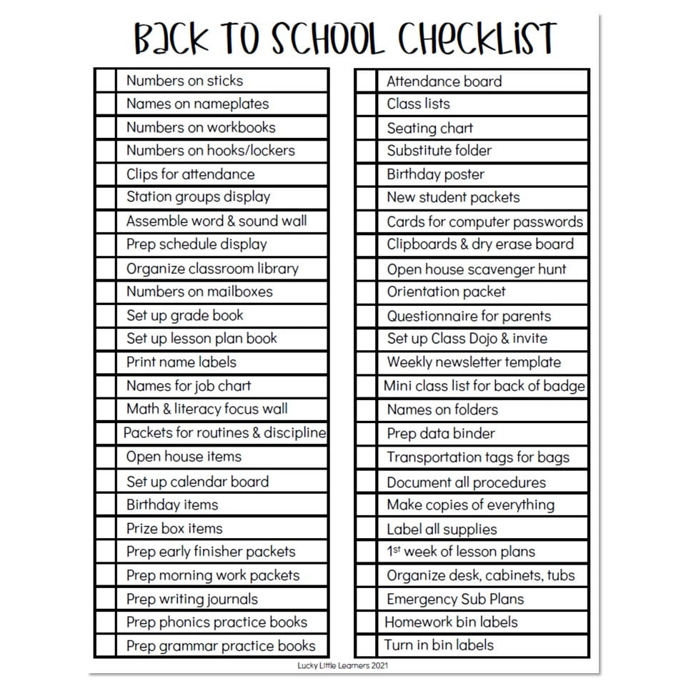 Classroom Setup Back To School Resources Beginning Of Year Checklist Lucky Little Learners
