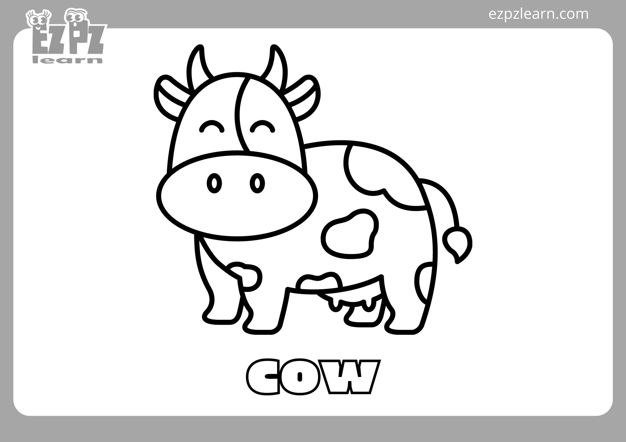 Cow Coloring Flashcard Page For Kindergarten And Preschool Students Ezpzlearn