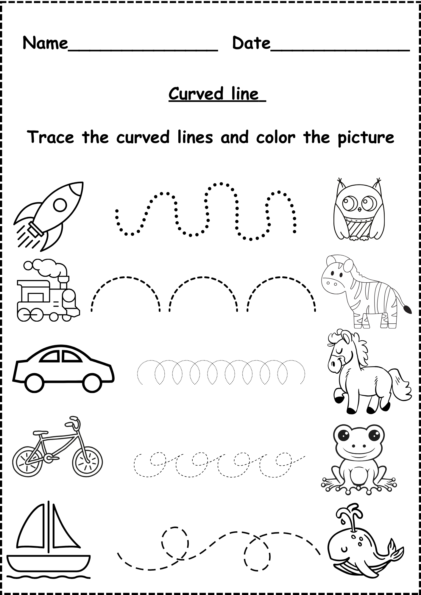 Curved Line Tracing Worksheets For Kindergarten Free