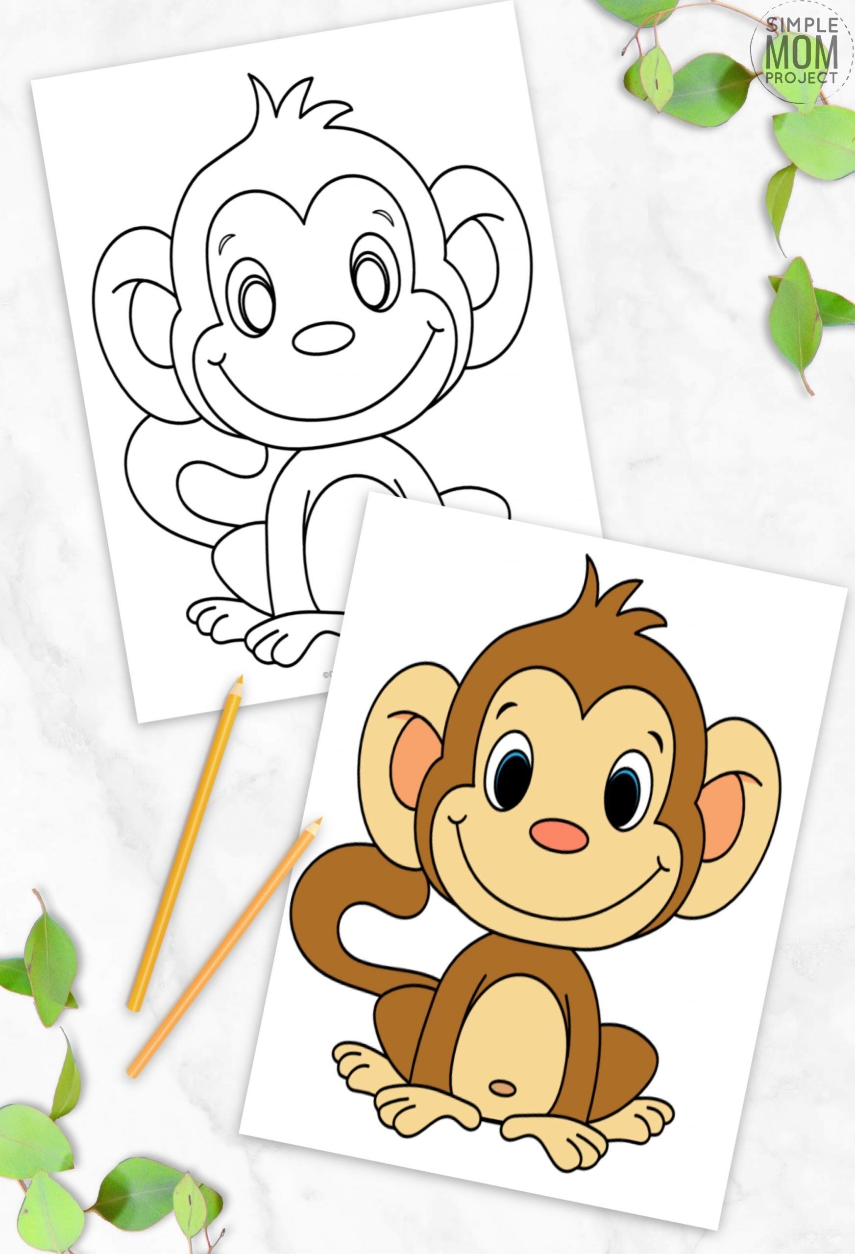 Cute Baby Monkey Coloring Page For Kids Simple Mom Project