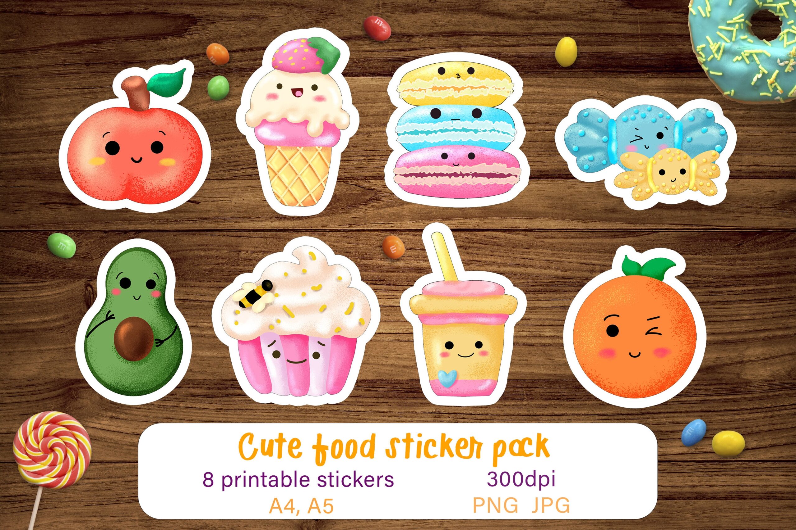Cute Food Sticker Pack Printable Stickers For Kids Sweets By Shuneika TheHungryJPEG
