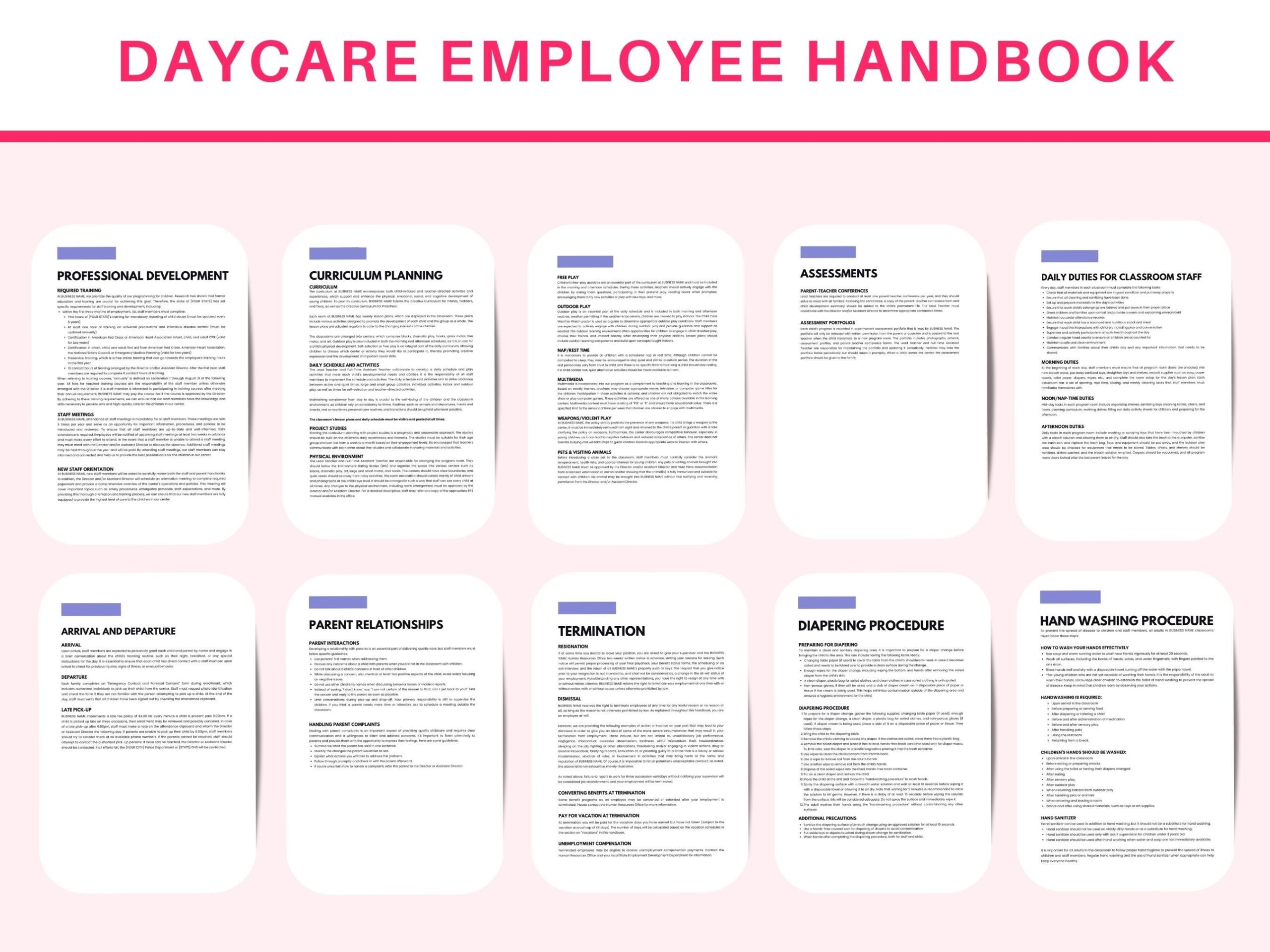 Daycare Employee Handbook Preschool Staff Handbook Childcare Staff Handbook Preschool Employee Handbook Childcare Employee Handbook Etsy