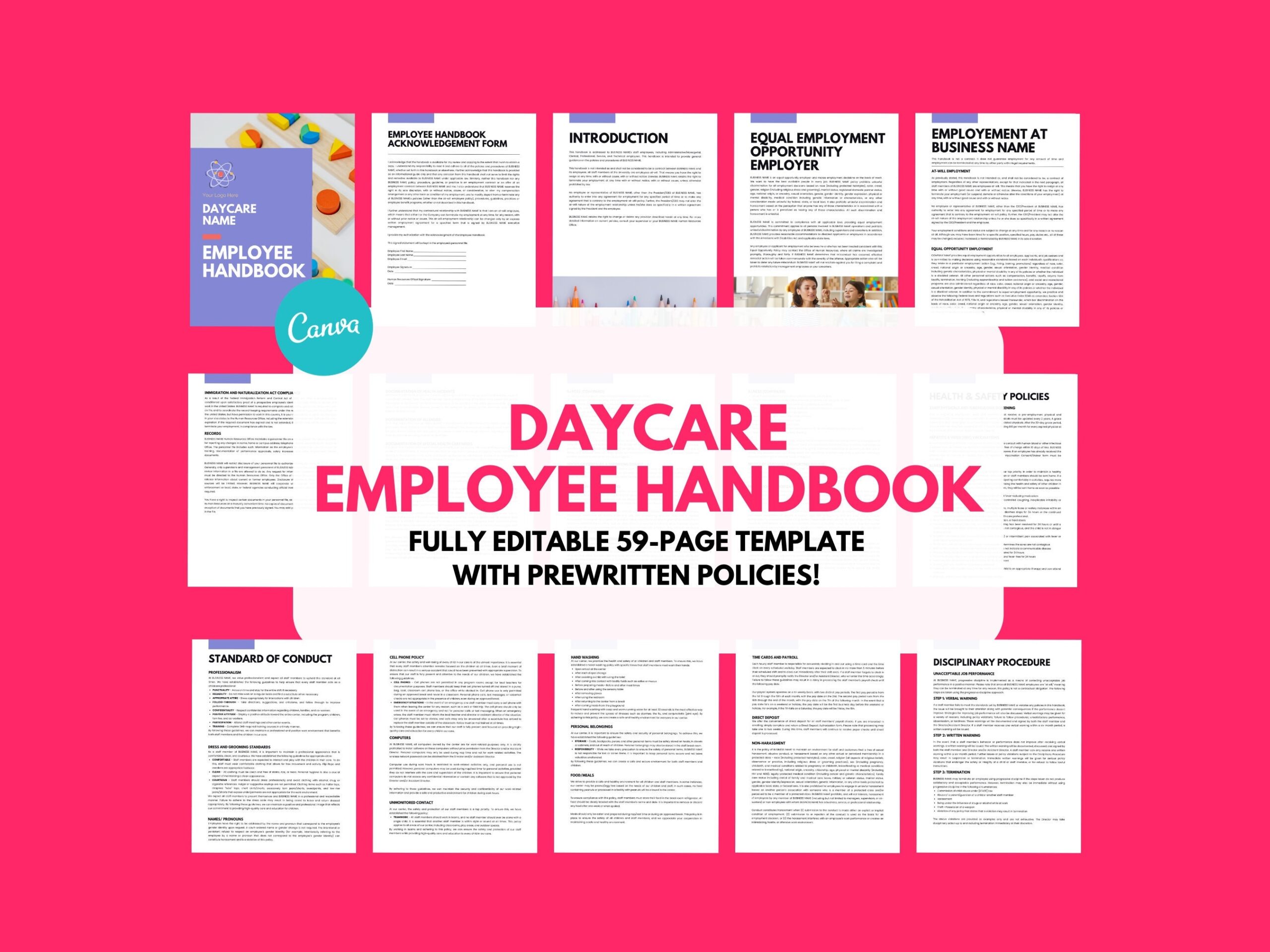 Daycare Employee Handbook Preschool Staff Handbook Childcare Staff Handbook Preschool Employee Handbook Childcare Employee Handbook Etsy