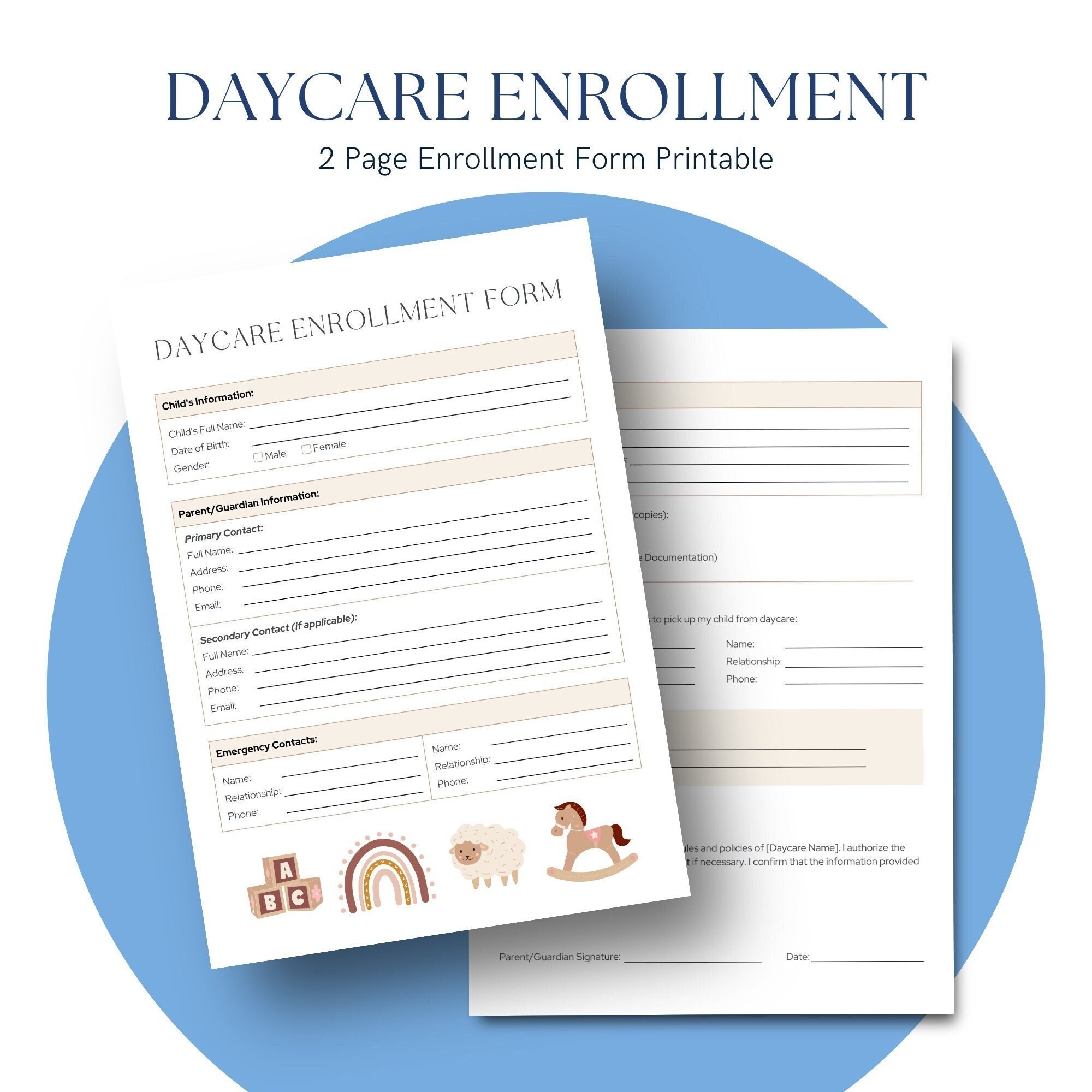 Daycare Enrollment Form PDF Child Care Registration Daycare Form 