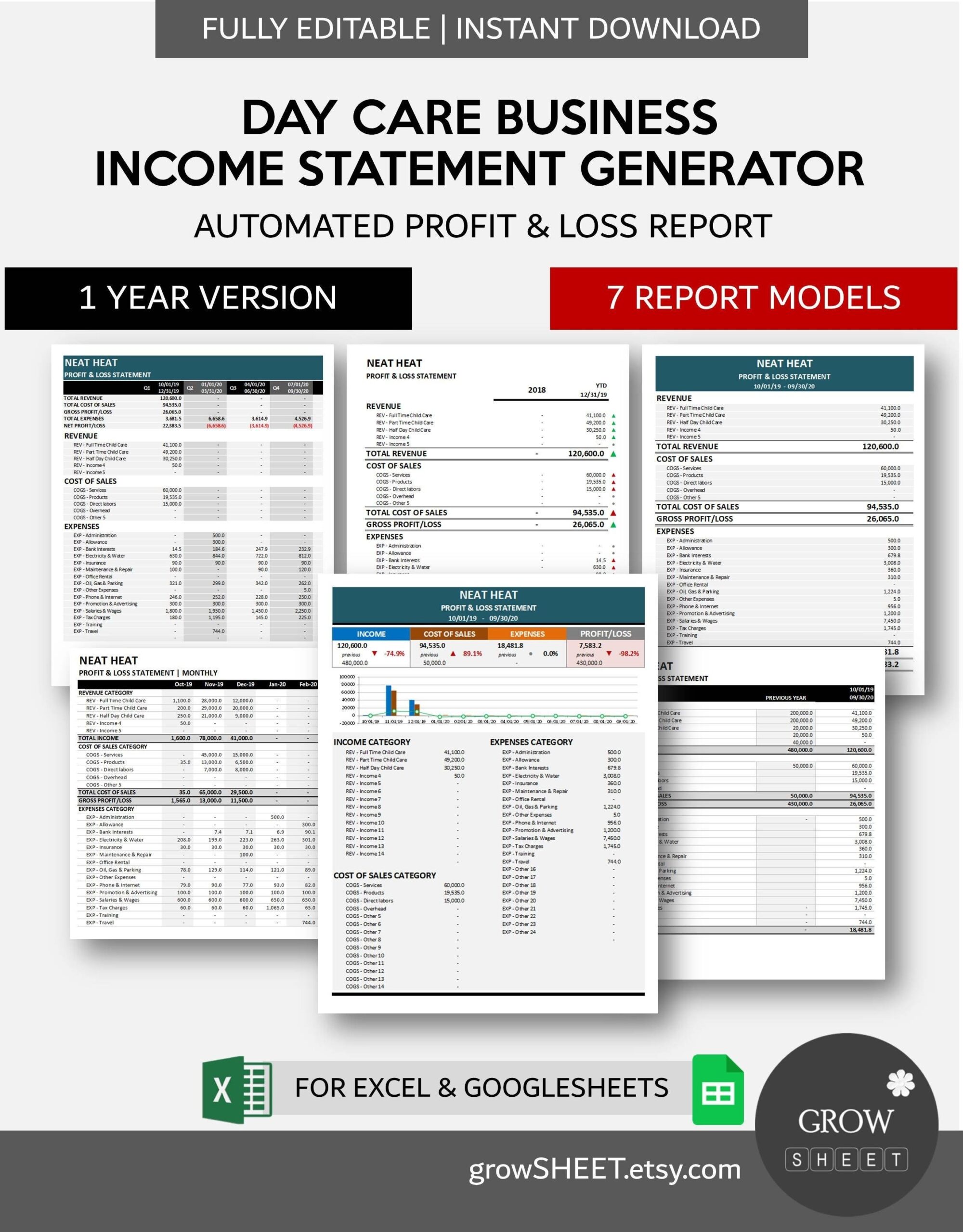 Daycare Profit And Loss Templates Etsy