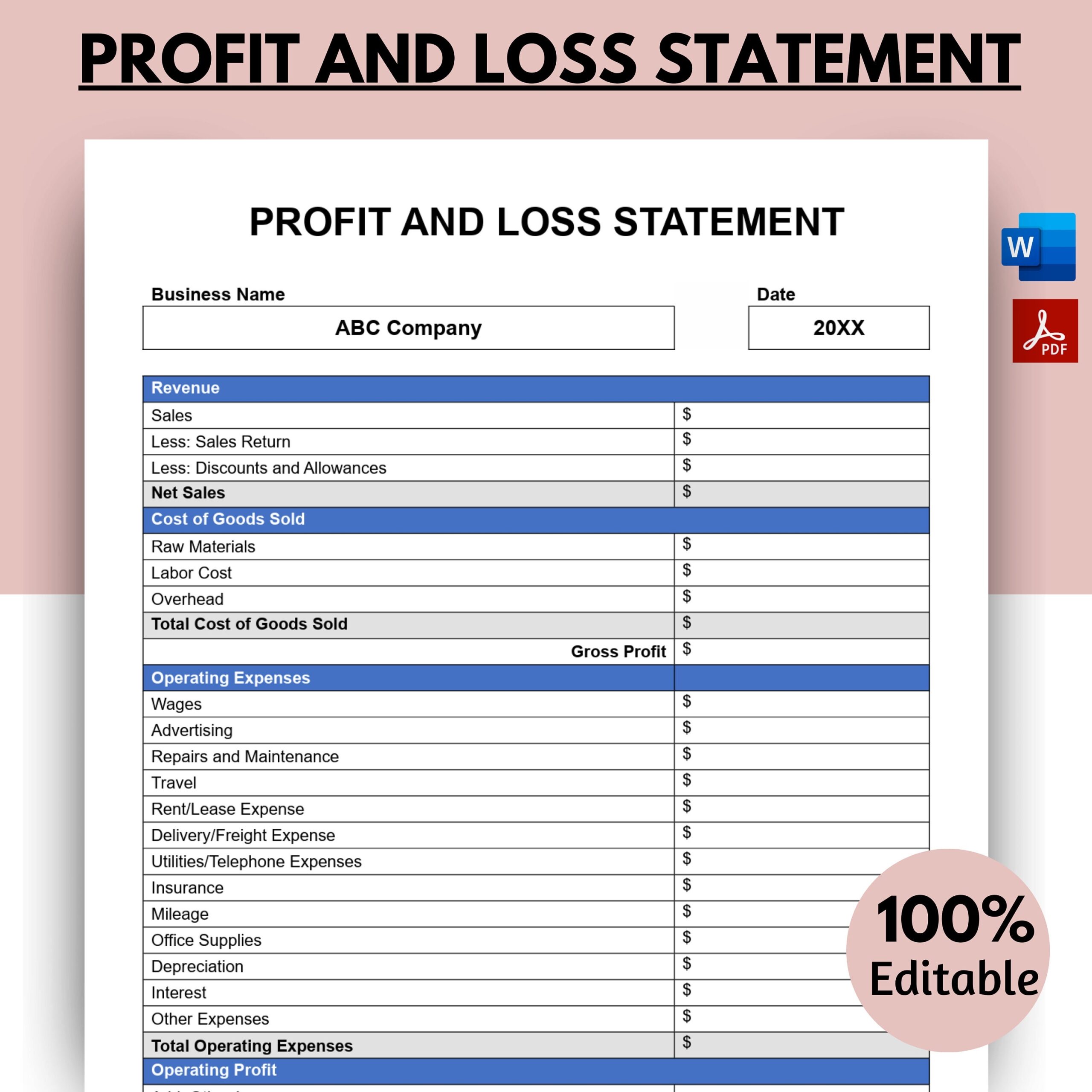 Daycare Profit And Loss Templates Etsy