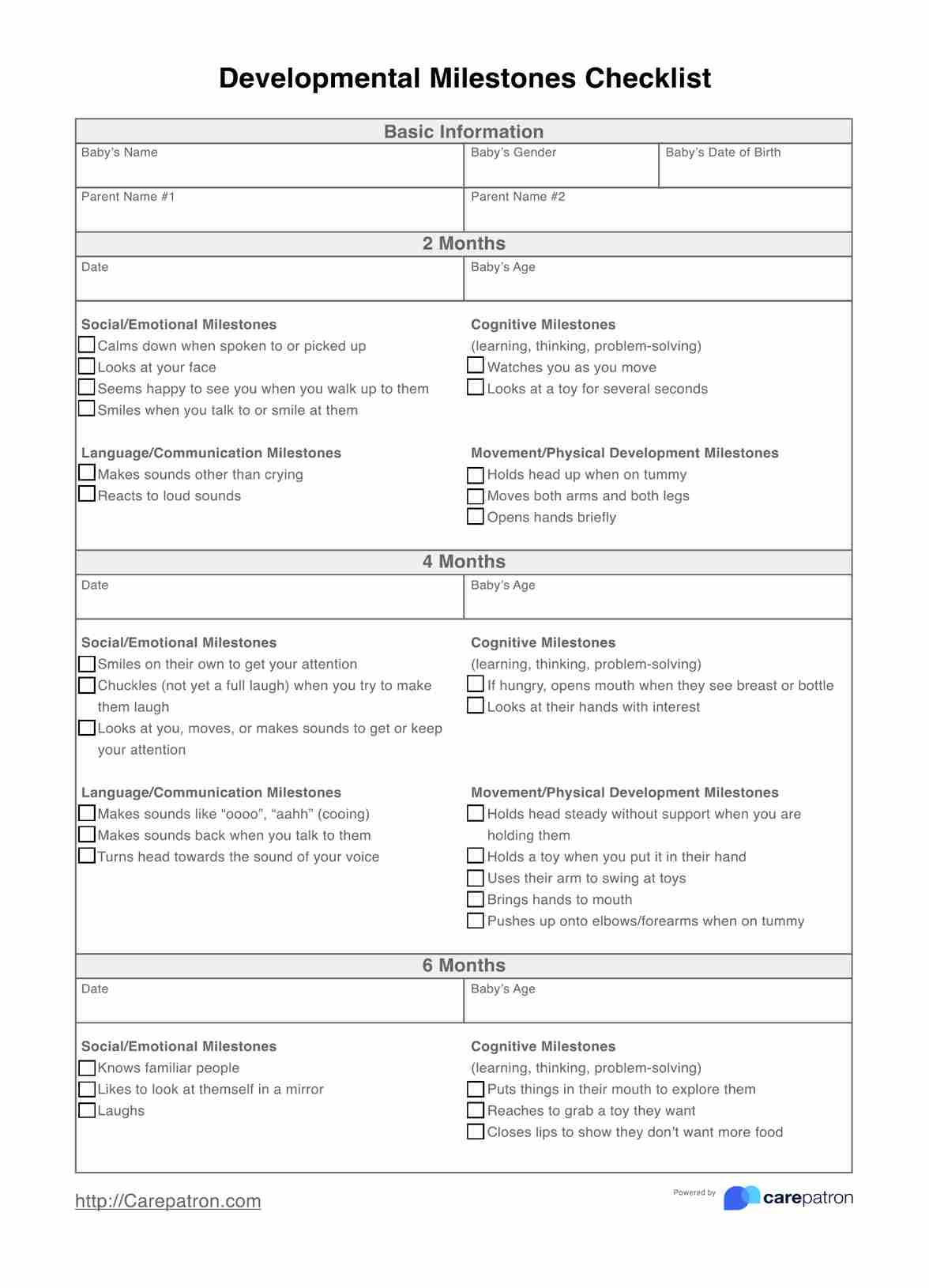 Developmental Milestones Checklist U0026 Example Free PDF Download
