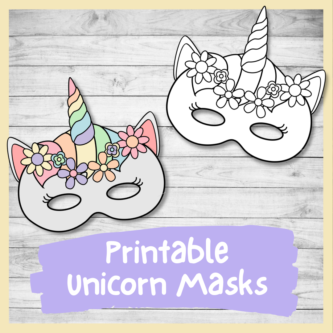 DIY Printable Unicorn Masks Color And Plain Templates PDF 