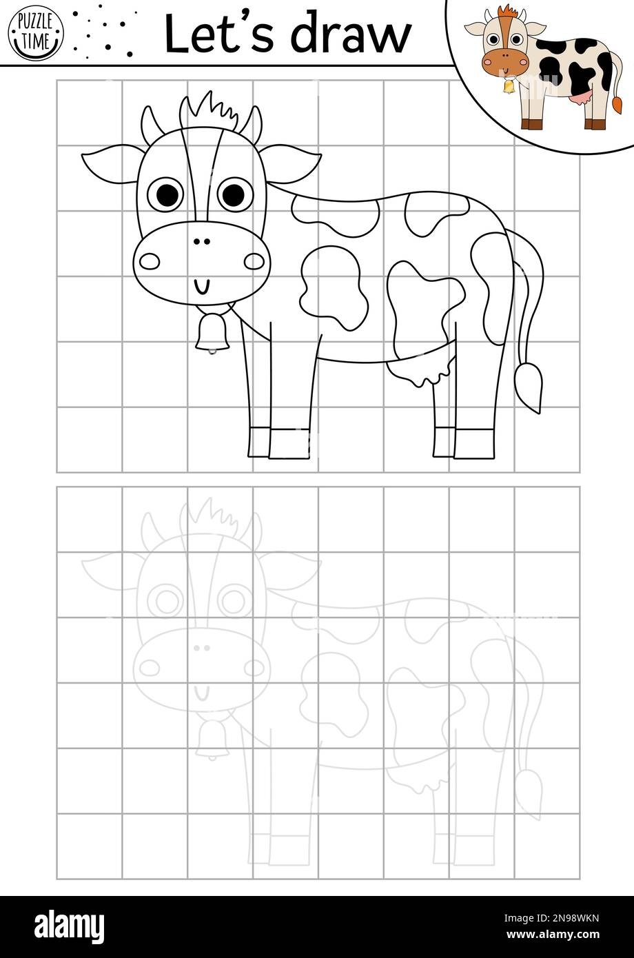 Draw The Cow Complete The Picture Vector On The Farm Drawing Practice Worksheet Printable Black And White Activity For Preschool Kid Copy The Farm Stock Vector Image U0026 Art Alamy