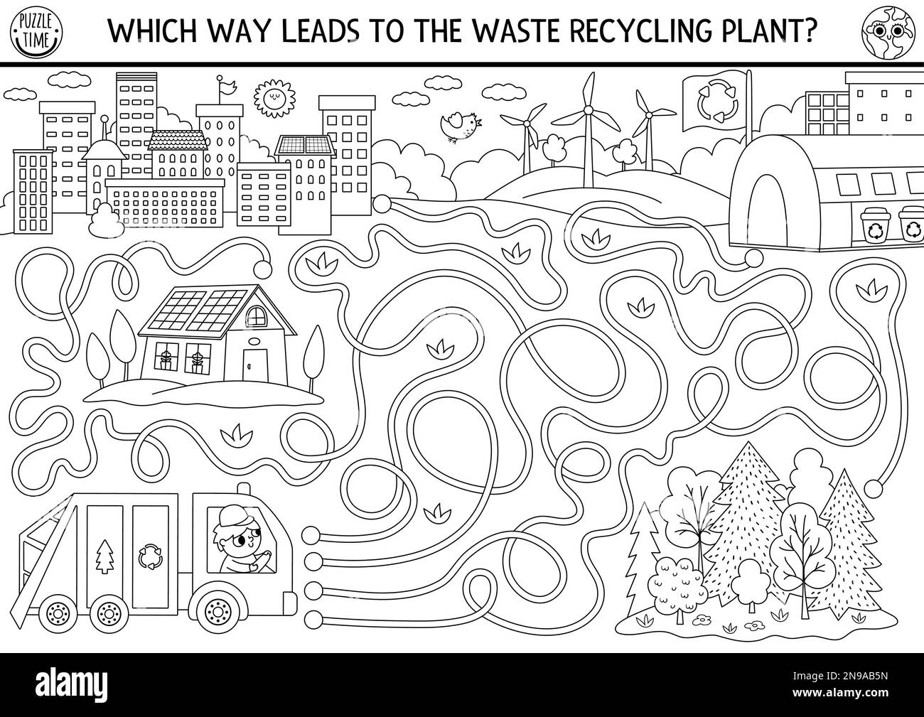 Ecological Black And White Maze For Kids With Garbage Truck Going To Waste Recycling Plant Earth Day Preschool Line Ctivity Eco Awareness Or Zero Wa Stock Vector Image U0026 Art Alamy