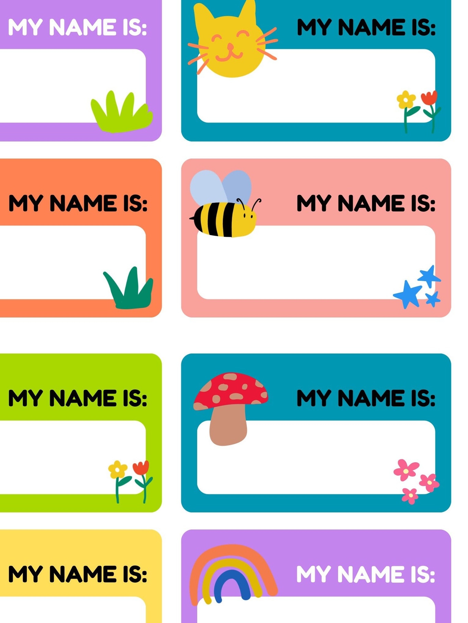 Editable Canva Name Tags Printable Name Tags Kids Party Name Tags Colourful Party Decor School Name Tags Preschool Name Tags Canva Template Etsy