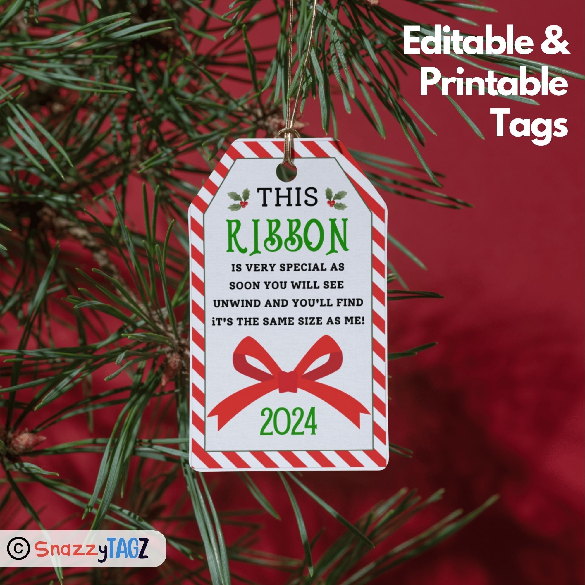 Editable Christmas Ribbon Ornament Tag Template Height Ribbon 
