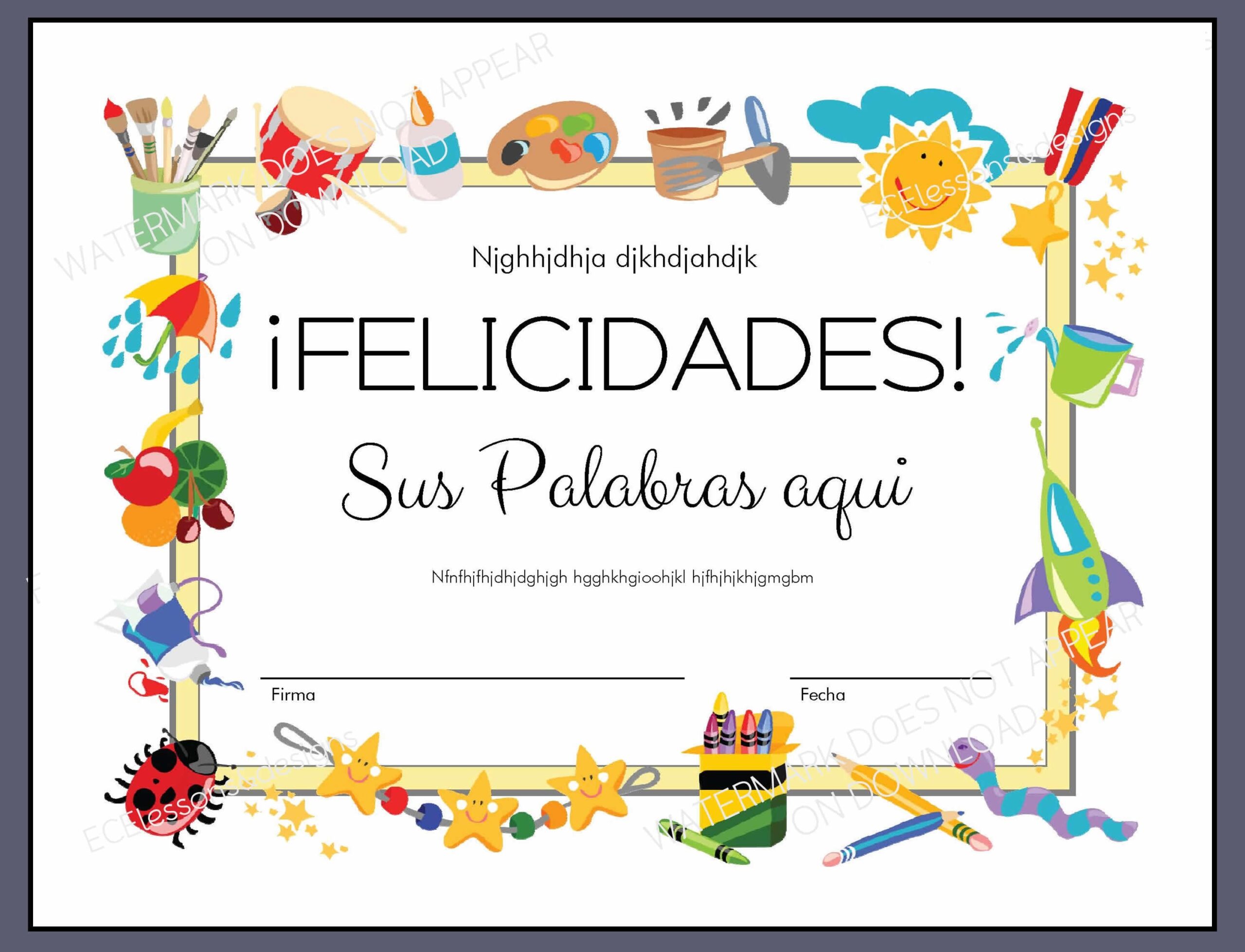Editable SPANISH CERTIFICATE DIPLOMA For Graduation Preschool