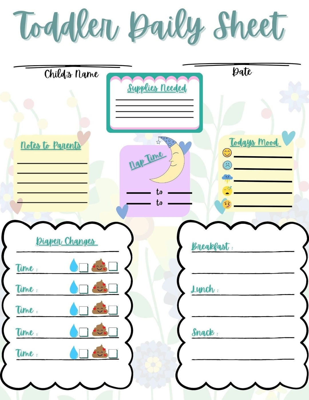 Editable Toddler Daily Sheet For Daycare Homes Or Childcare Centers Etsy