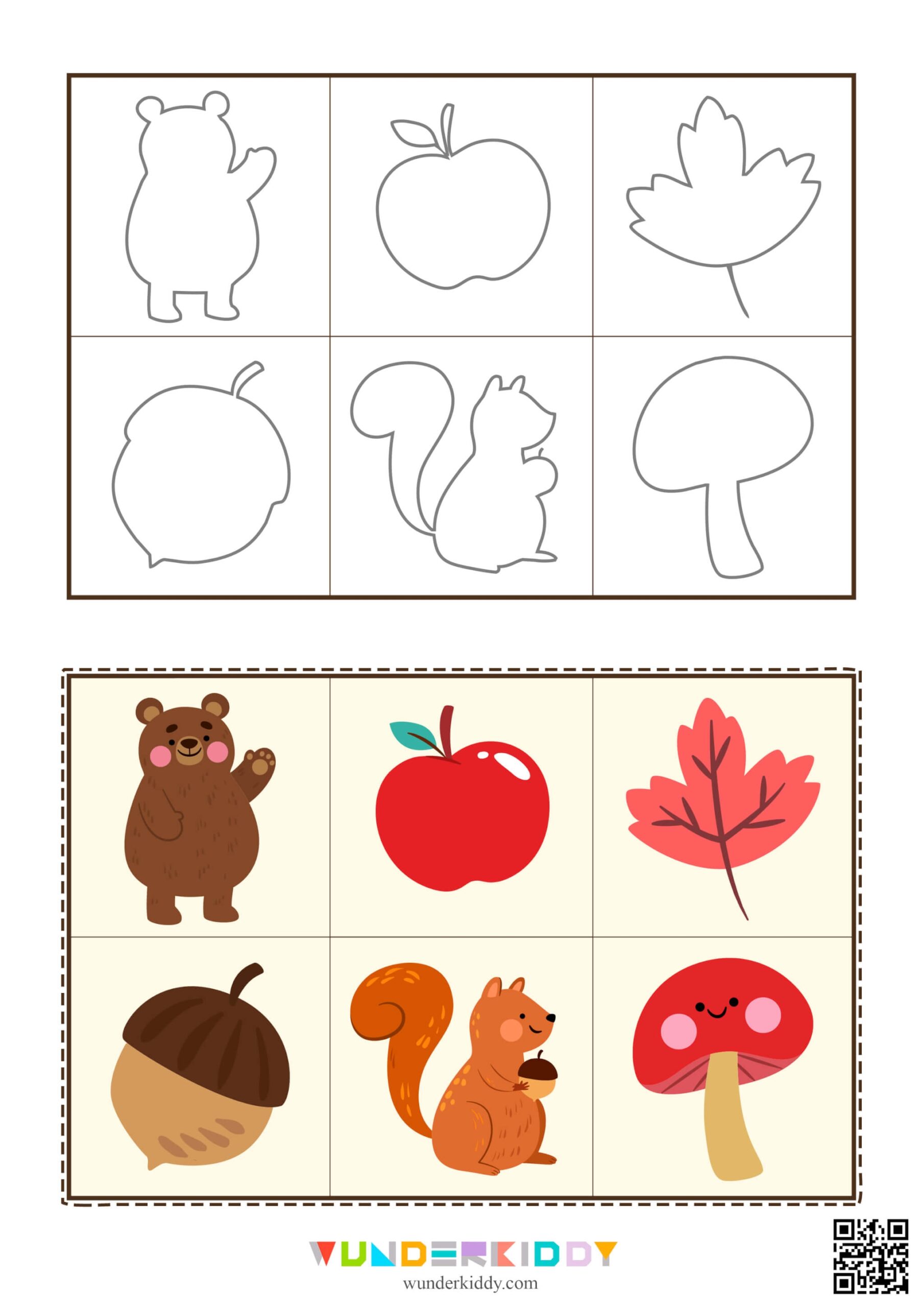Educational Matching Worksheets For Children Autumn Bingo