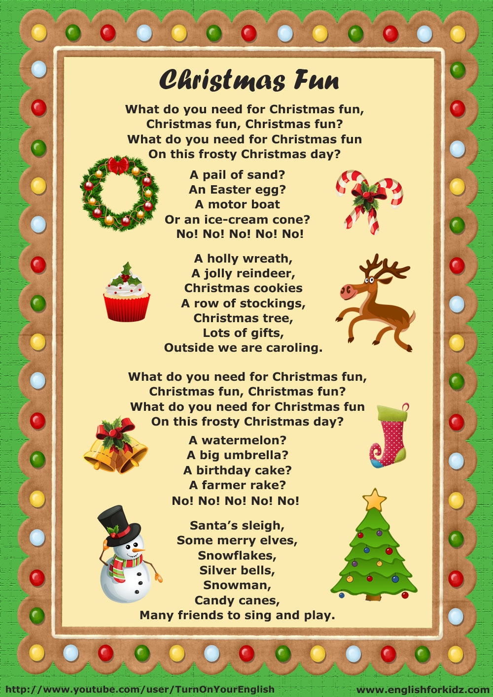 English For Kids Step By Step Christmas Fun Song For Kids Flashcards 