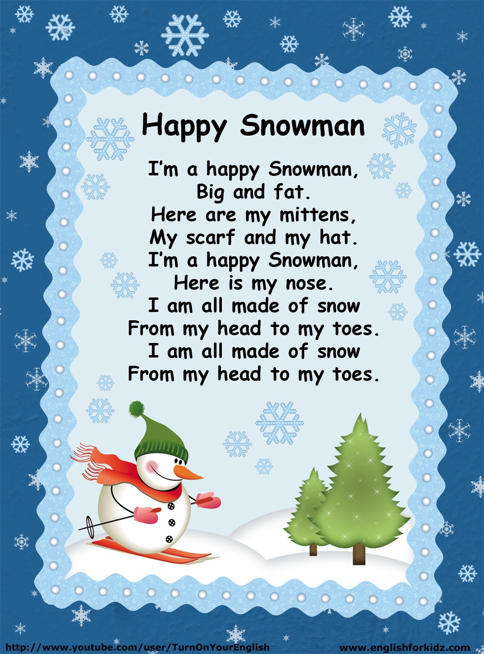 English For Kids Step By Step I m A Happy Snowman Winter Song For Children