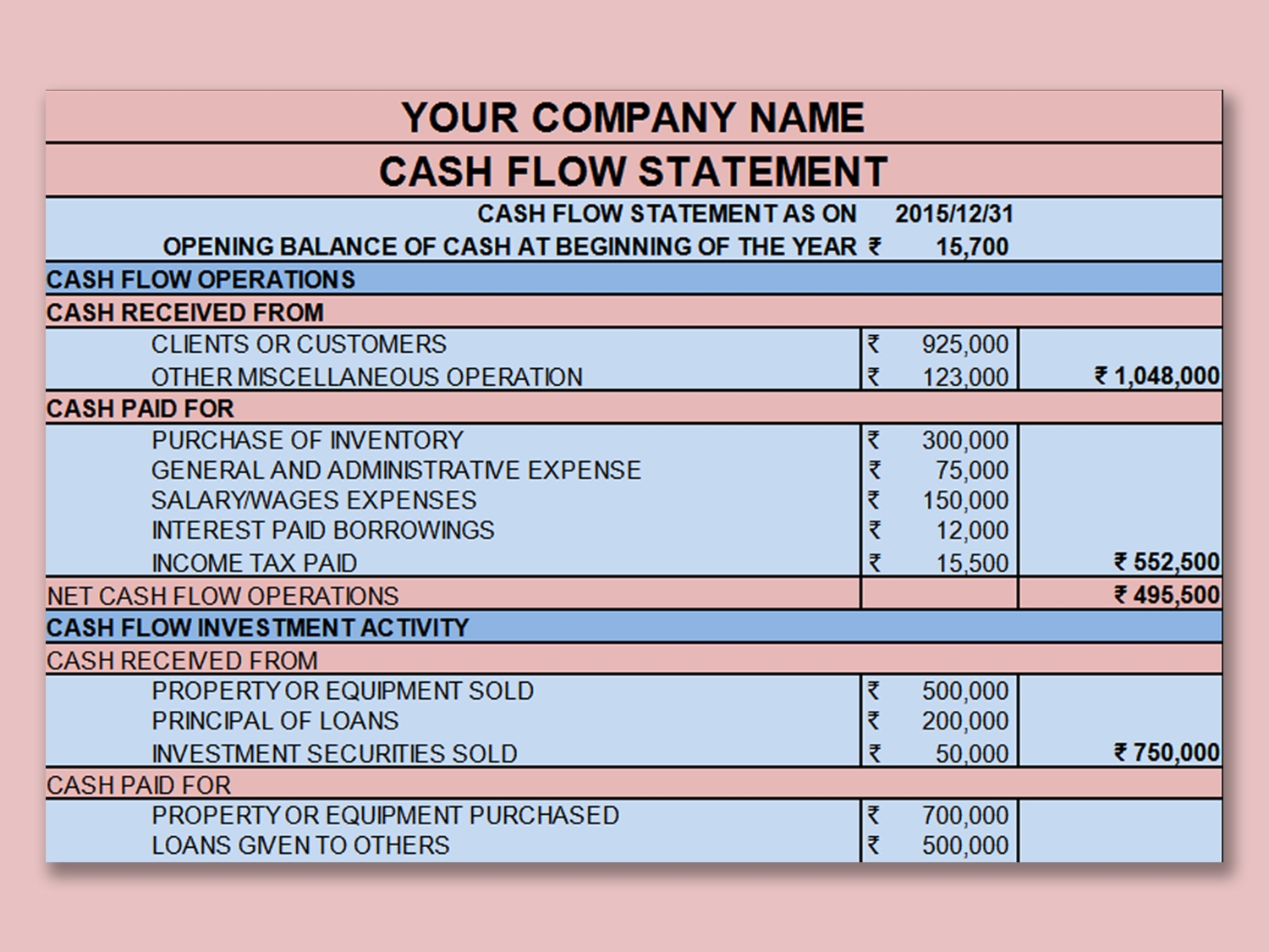 EXCEL Of Cash Flow Statement xlsx WPS Free Templates Worksheets Library