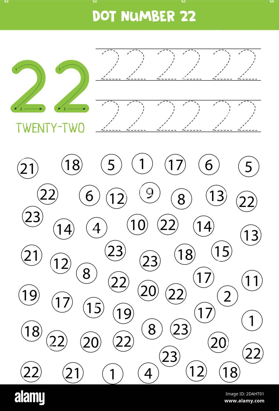 Find And Color Number 22 Math Game For Kids Stock Vector Image Worksheets Library