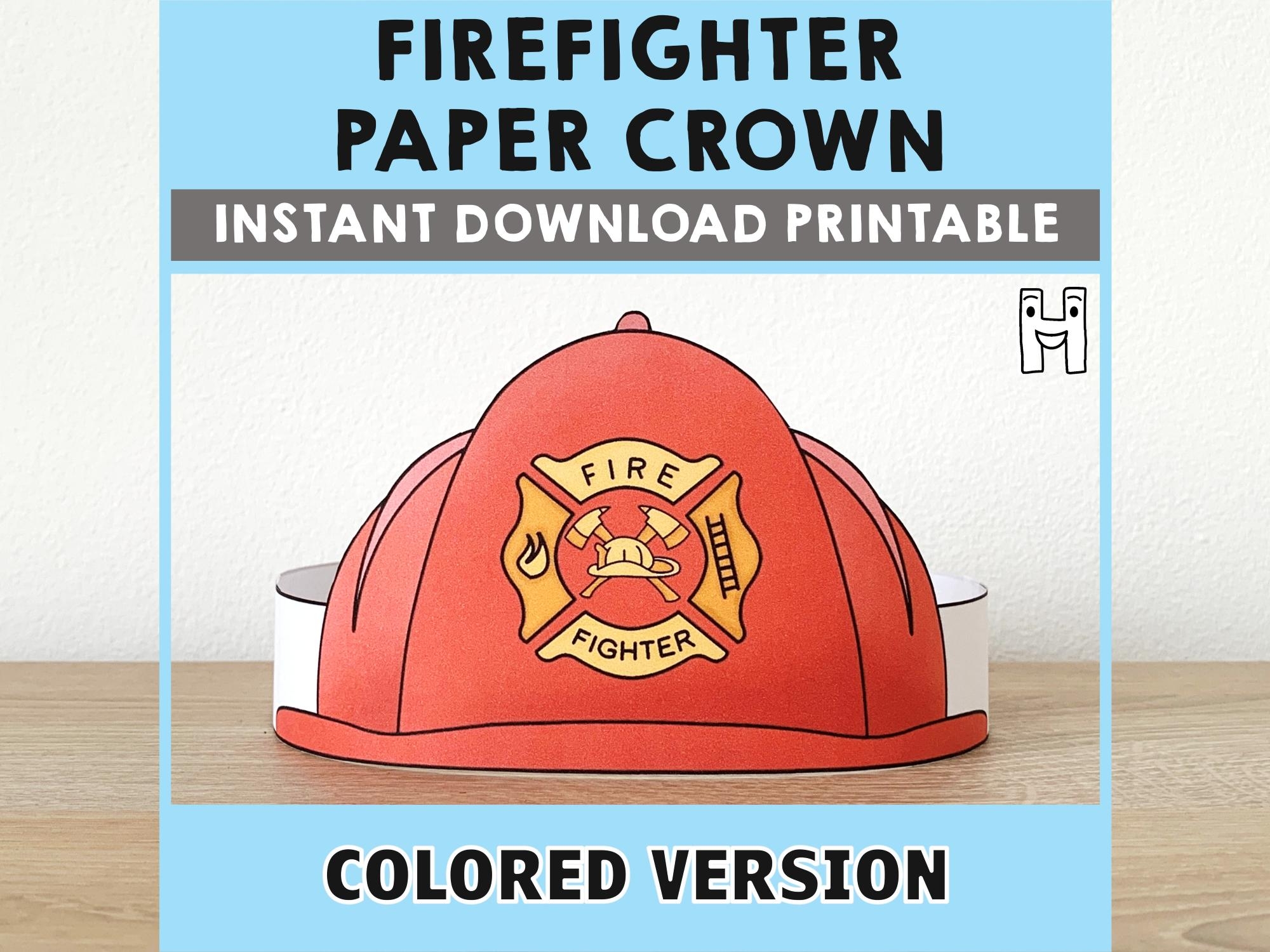Firefighter Helmet Paper Crown Party Template Printable Kids Craft 