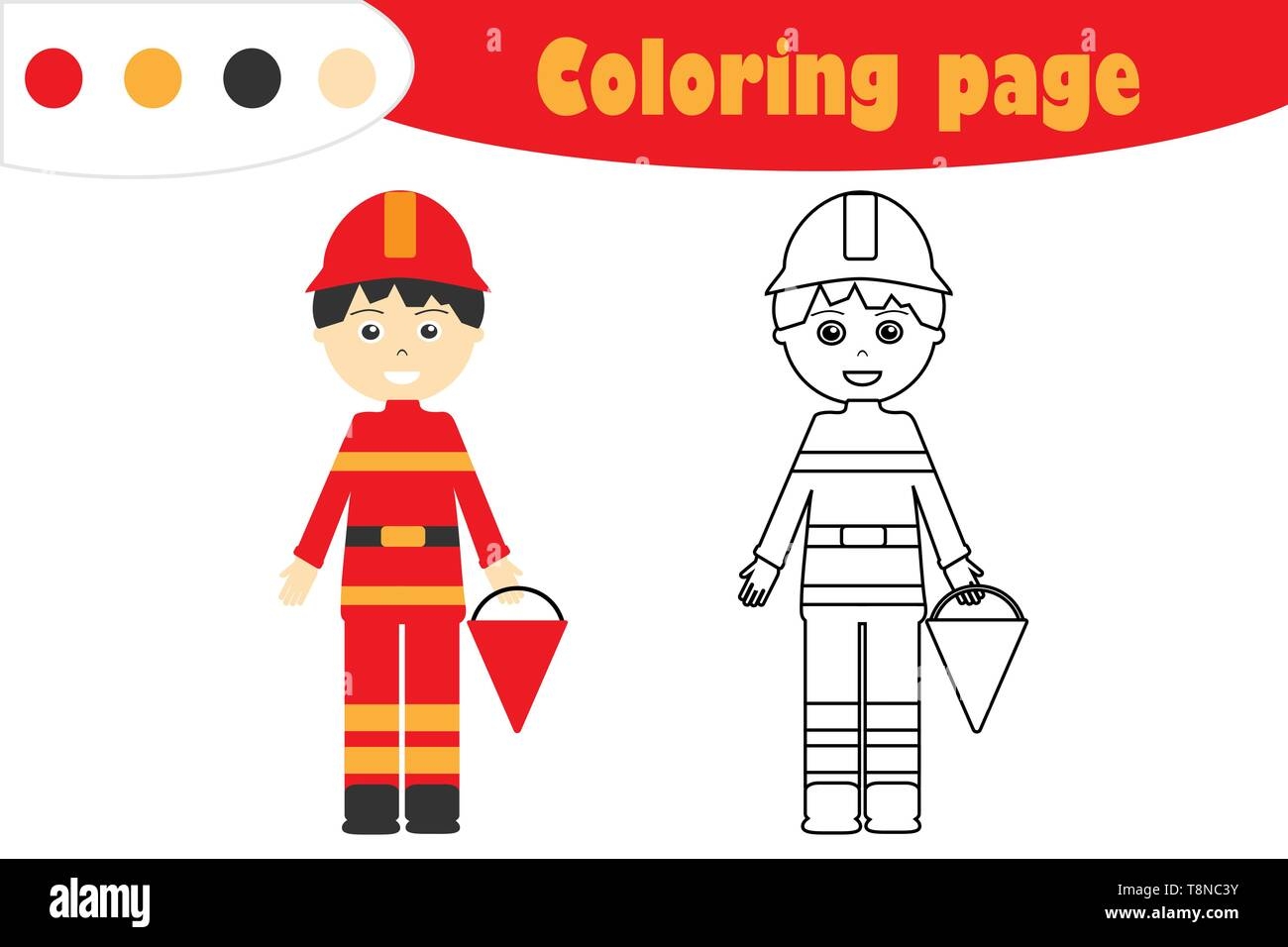 Fireman In Cartoon Style Coloring Page Education Paper Game For The Development Of Children Kids Preschool Activity Printable Worksheet Vector Stock Vector Image U0026 Art Alamy