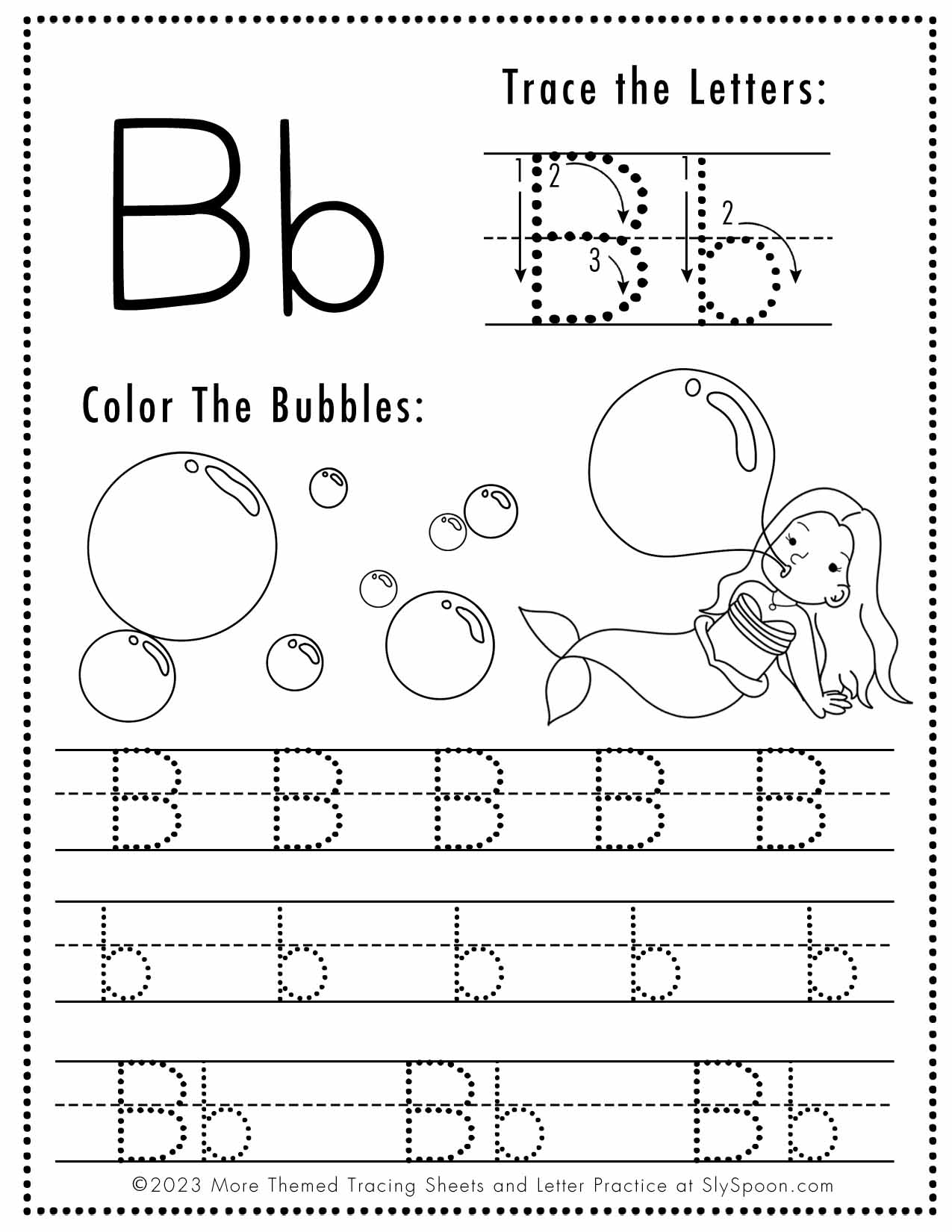 Free Alphabet Do A Dot Printables Worksheets Letter B Mermaid Themed Sly Spoon