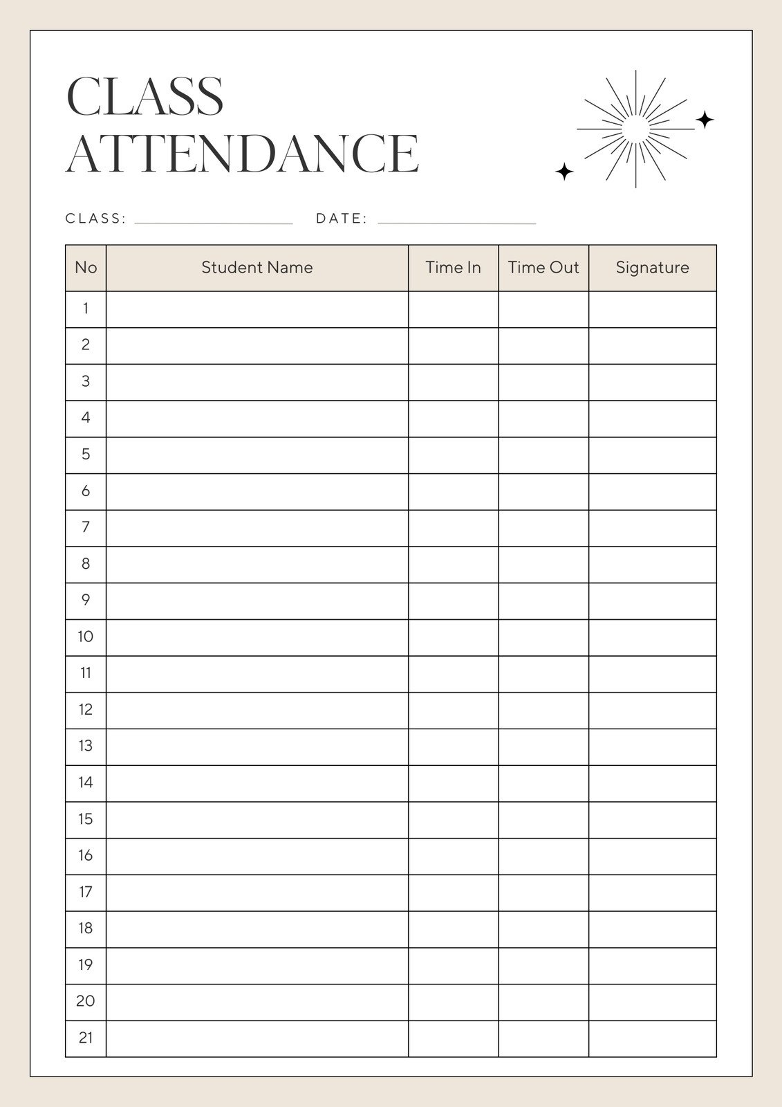 Printable Preschool Attendance Forms