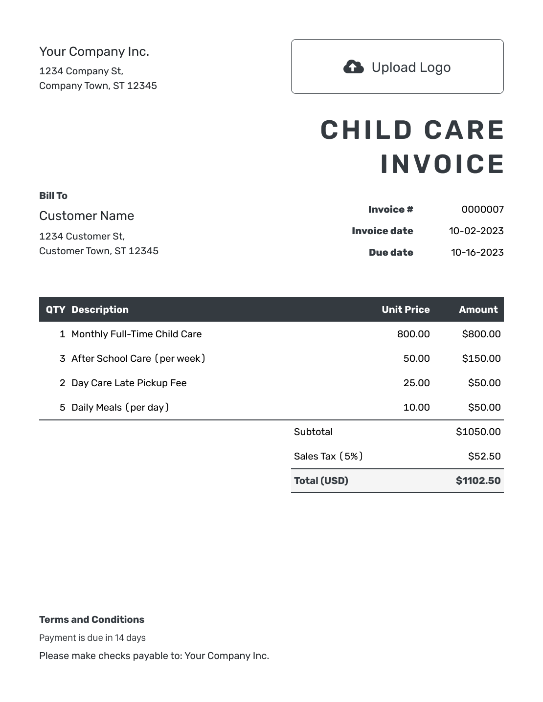 Free Child Care Invoice Template Docelf